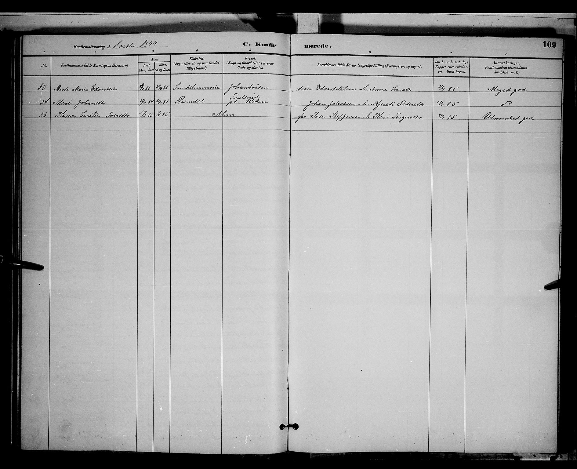 Gran prestekontor, AV/SAH-PREST-112/H/Ha/Hab/L0004: Parish register (copy) no. 4, 1890-1899, p. 109