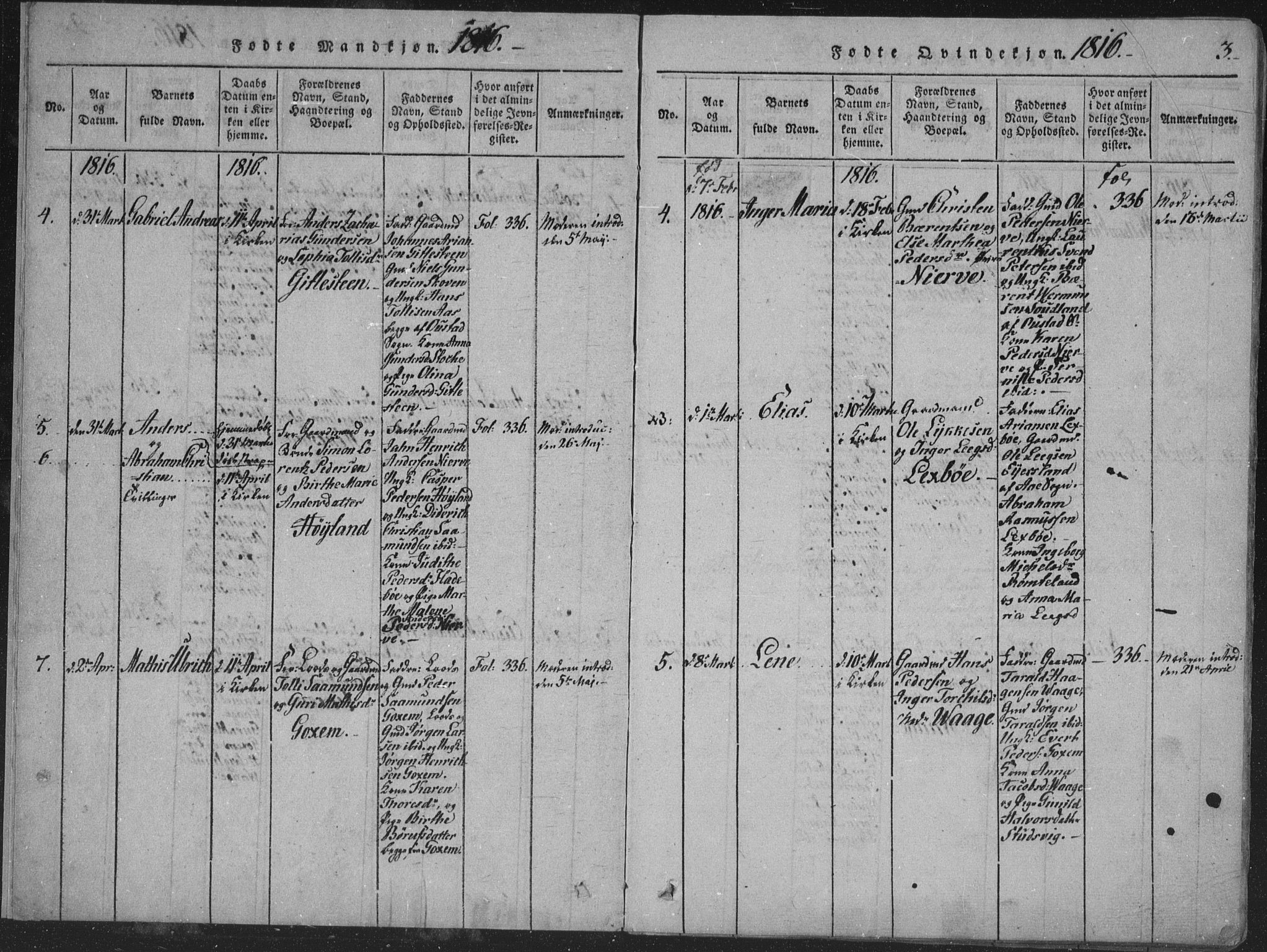 Sør-Audnedal sokneprestkontor, SAK/1111-0039/F/Fa/Faa/L0001: Parish register (official) no. A 1, 1816-1848, p. 3