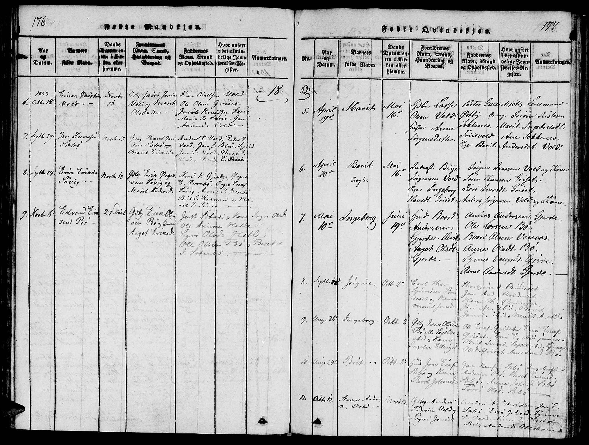 Ministerialprotokoller, klokkerbøker og fødselsregistre - Møre og Romsdal, SAT/A-1454/543/L0561: Parish register (official) no. 543A01, 1818-1853, p. 176-177
