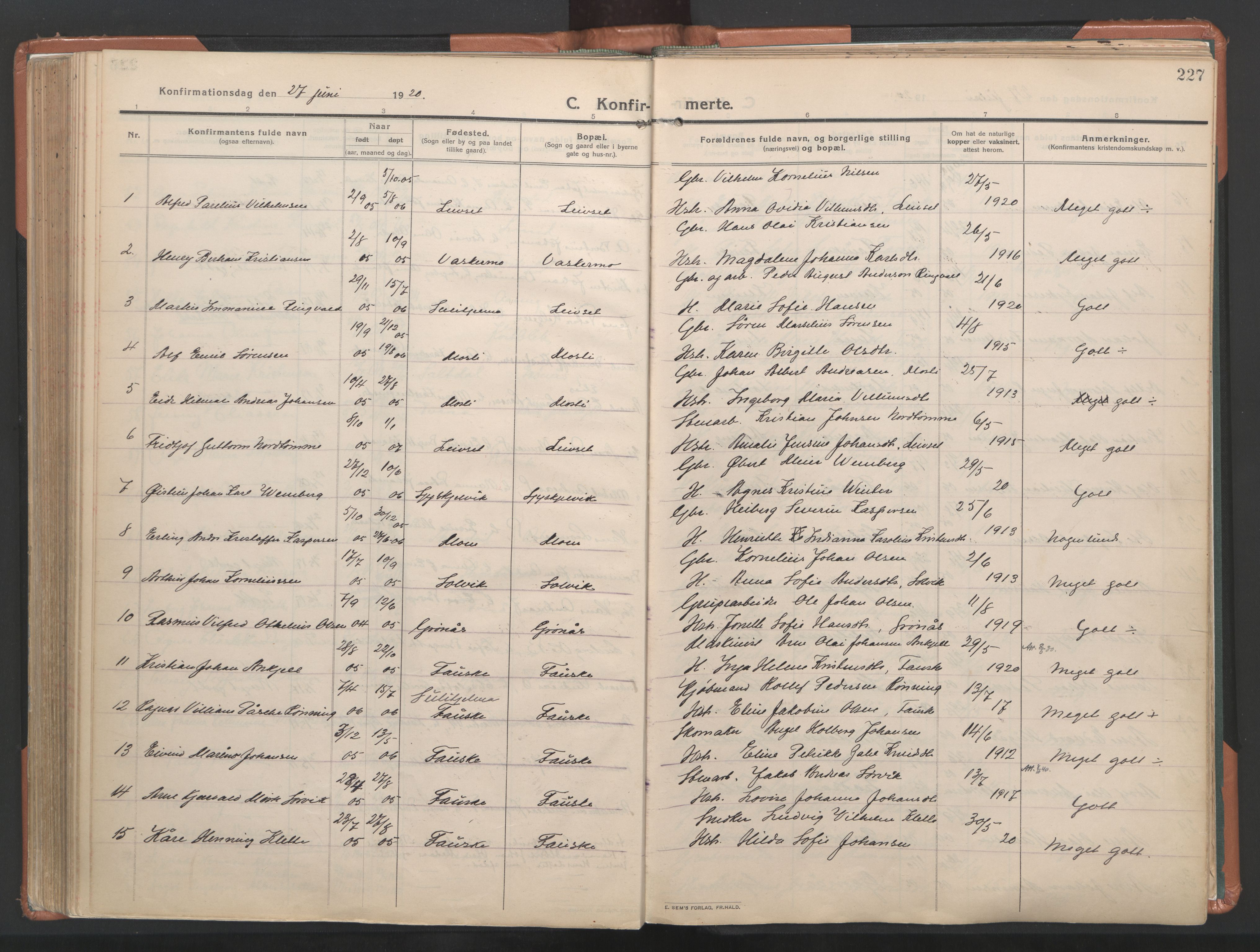 Ministerialprotokoller, klokkerbøker og fødselsregistre - Nordland, SAT/A-1459/849/L0698: Parish register (official) no. 849A09, 1911-1924, p. 227