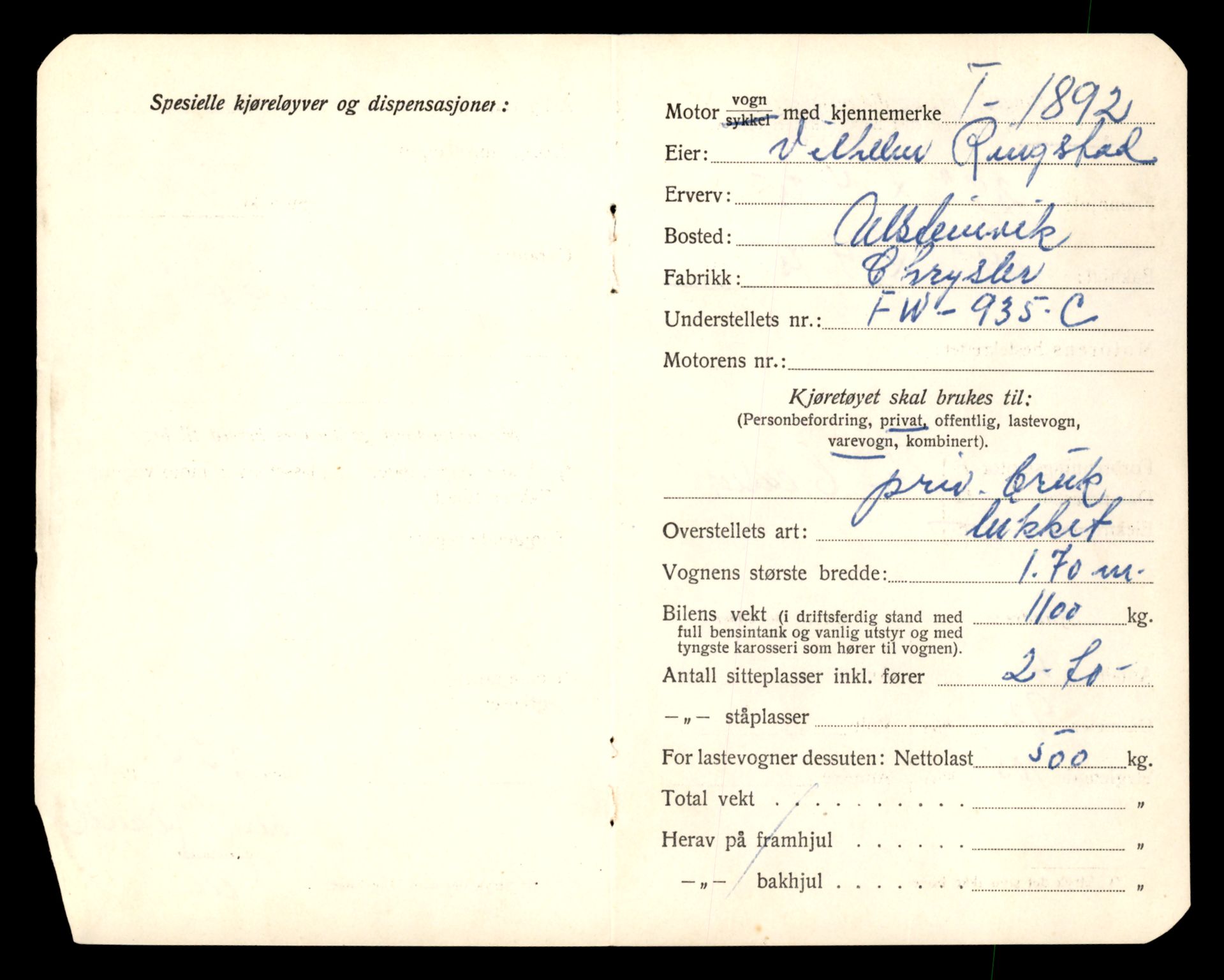 Møre og Romsdal vegkontor - Ålesund trafikkstasjon, AV/SAT-A-4099/F/Fe/L0016: Registreringskort for kjøretøy T 1851 - T 1984, 1927-1998, p. 868