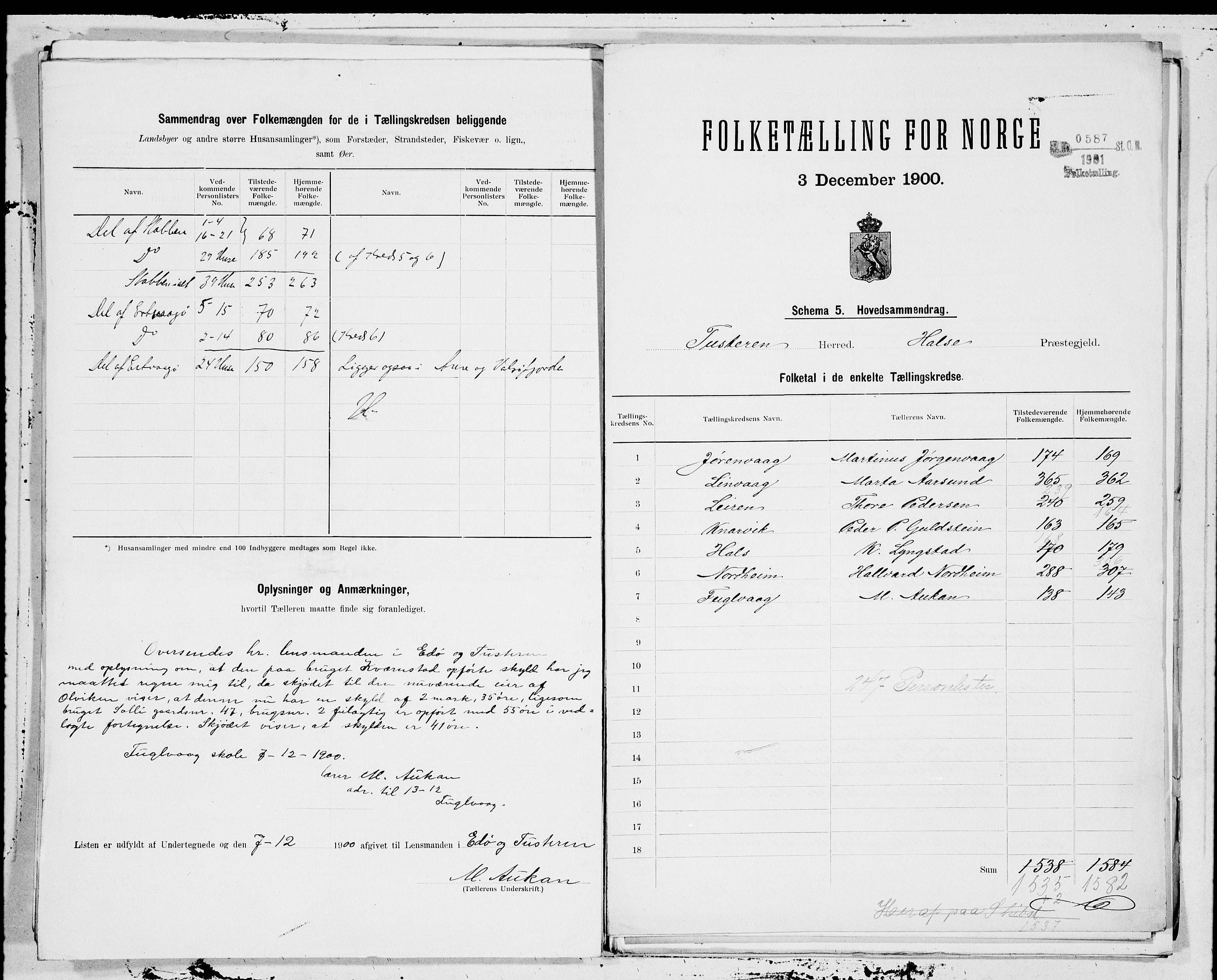 SAT, 1900 census for Tustna, 1900, p. 16