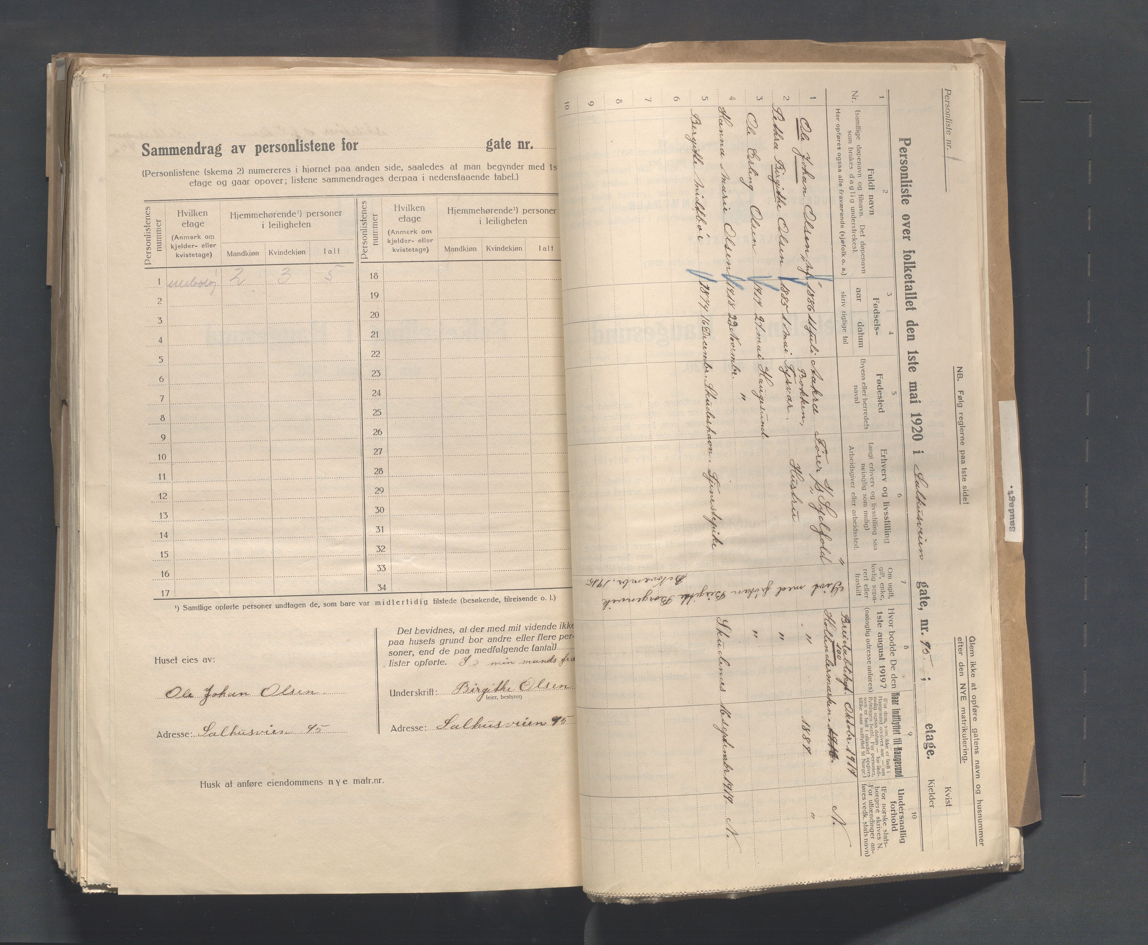 IKAR, Local census 1.5.1920 for Haugesund, 1920, p. 3400