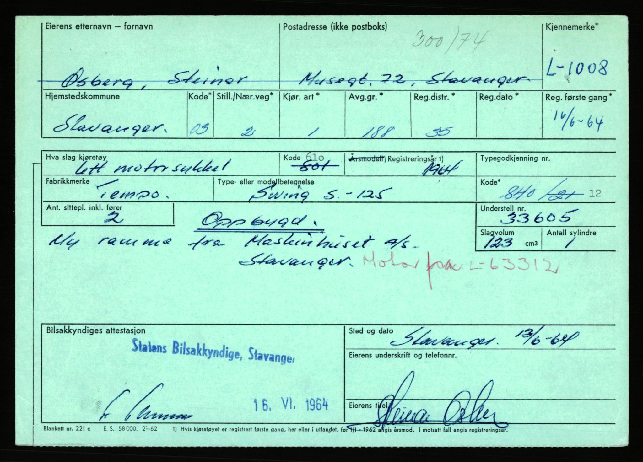 Stavanger trafikkstasjon, AV/SAST-A-101942/0/F/L0004: L-1000 - L-1349, 1930-1971, p. 47