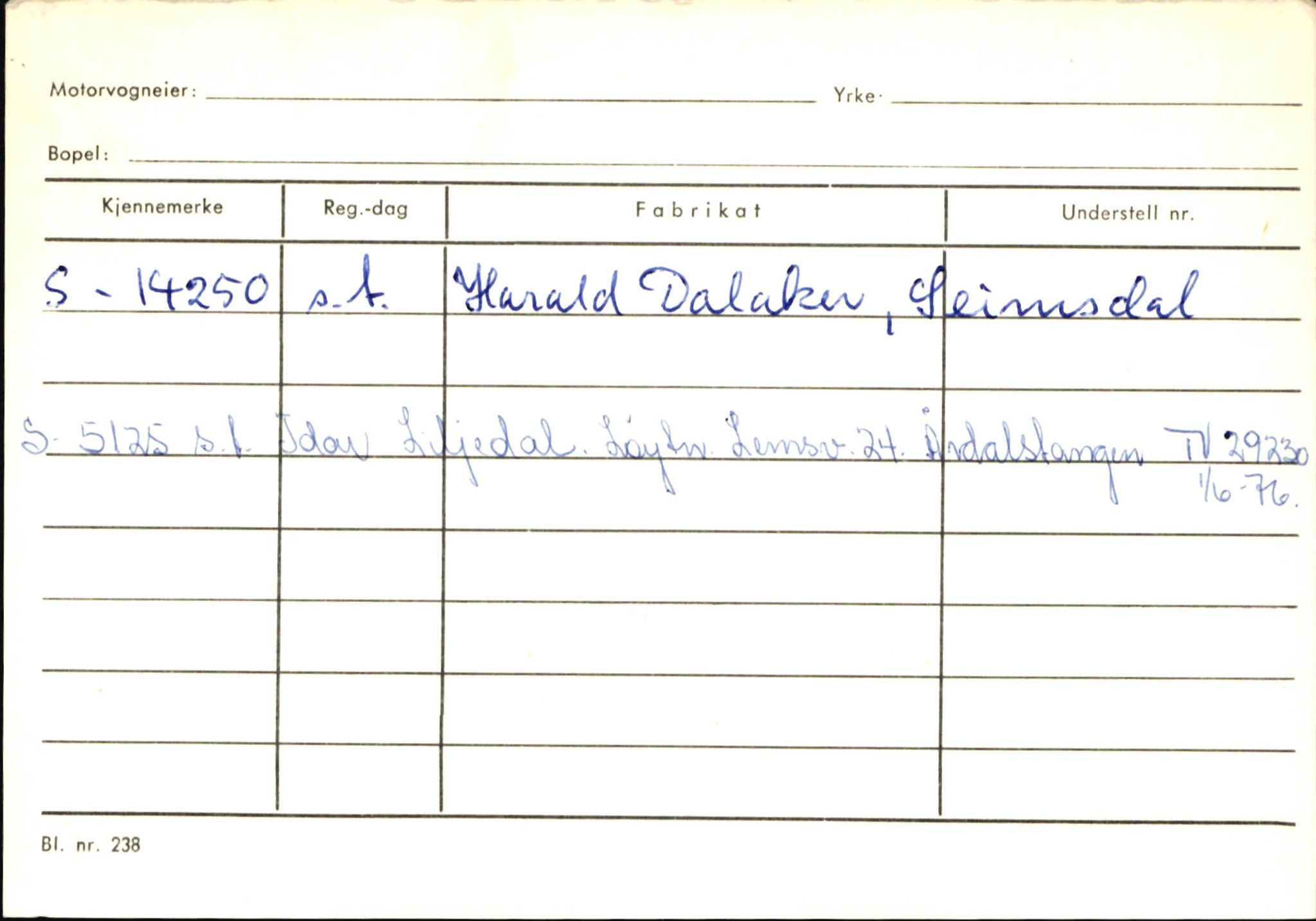 Statens vegvesen, Sogn og Fjordane vegkontor, SAB/A-5301/4/F/L0146: Registerkort Årdal R-Å samt diverse kort, 1945-1975, p. 269