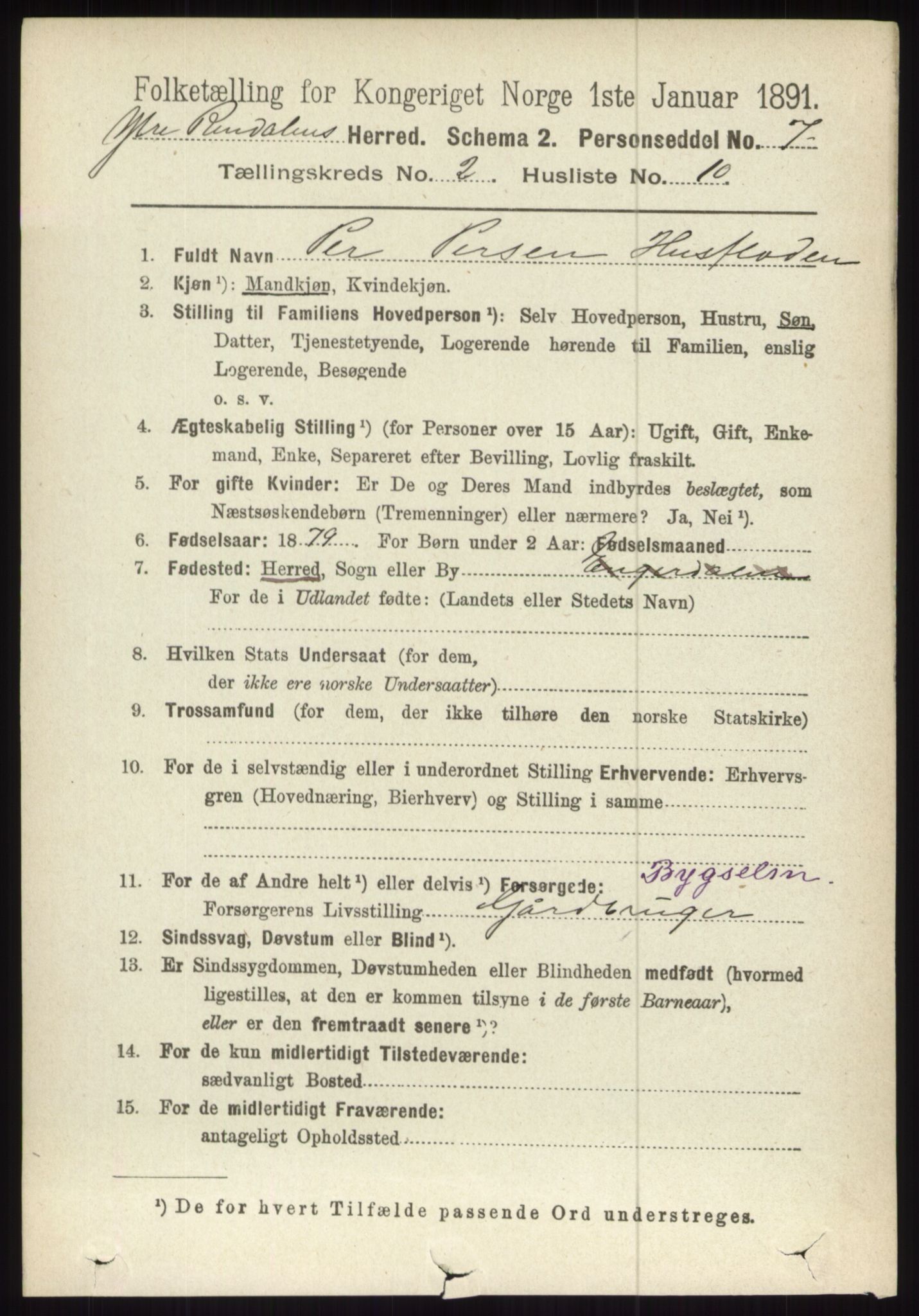 RA, 1891 census for 0432 Ytre Rendal, 1891, p. 364