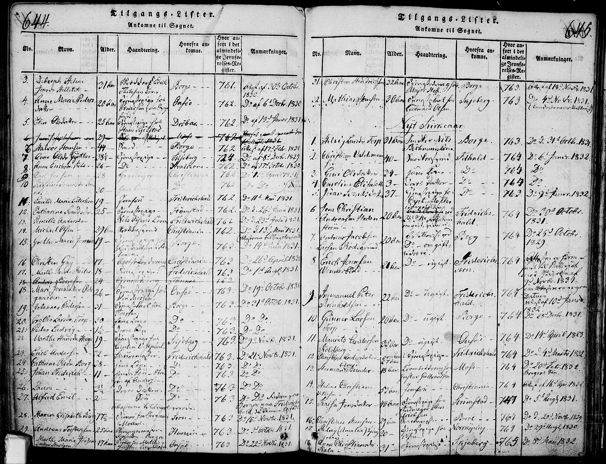 Fredrikstad prestekontor Kirkebøker, SAO/A-11082/F/Fa/L0004: Parish register (official) no. 4, 1816-1834, p. 644-645