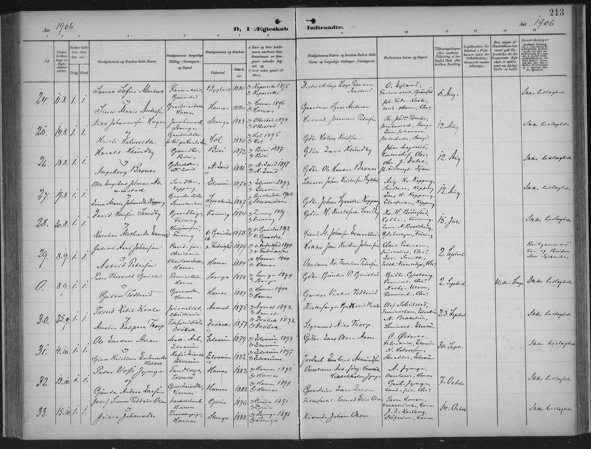 Hamar prestekontor, AV/SAH-DOMPH-002/H/Ha/Haa/L0001: Parish register (official) no. 1, 1900-1914, p. 213