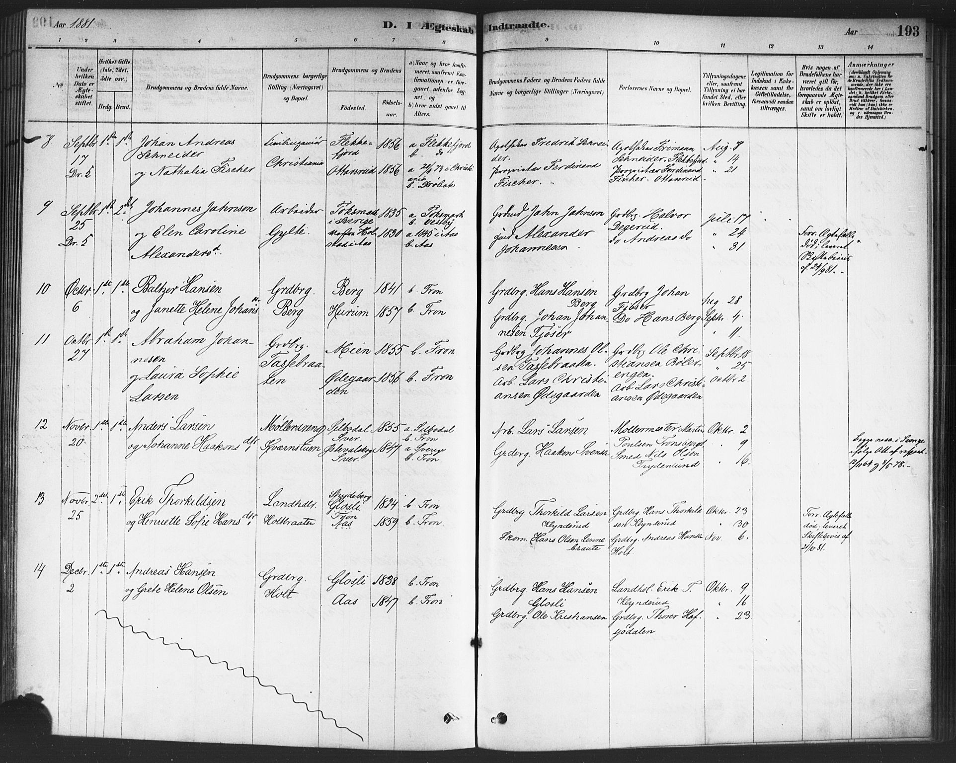 Drøbak prestekontor Kirkebøker, SAO/A-10142a/F/Fc/L0002: Parish register (official) no. III 2, 1878-1891, p. 193