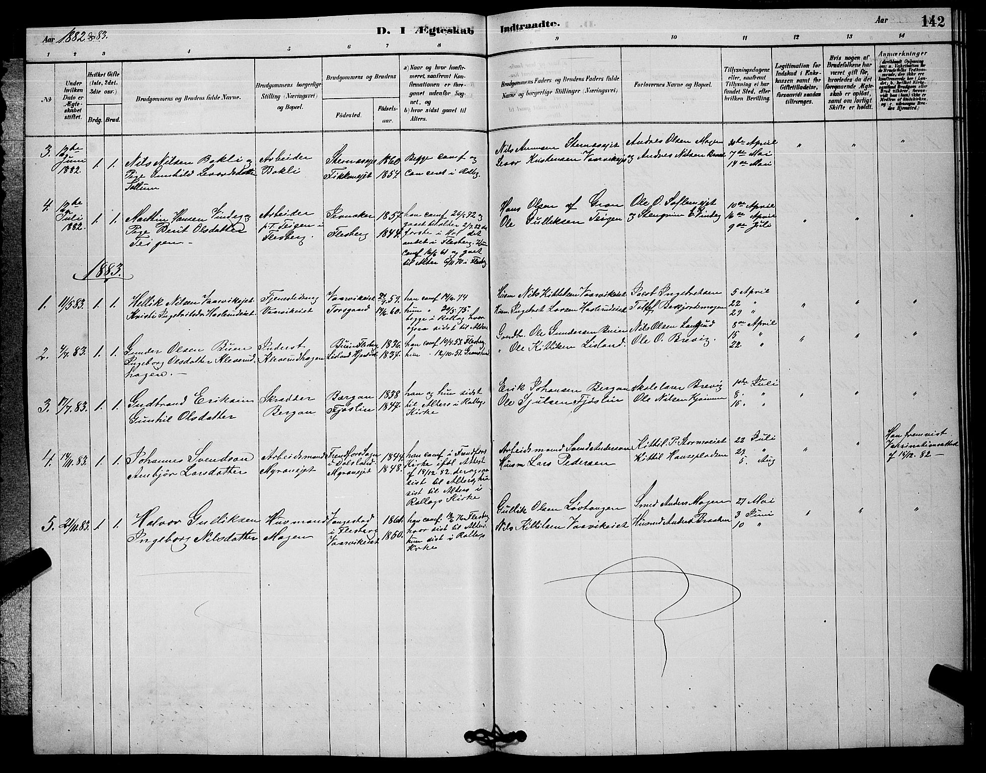 Rollag kirkebøker, AV/SAKO-A-240/G/Ga/L0004: Parish register (copy) no. I 4, 1878-1903, p. 142