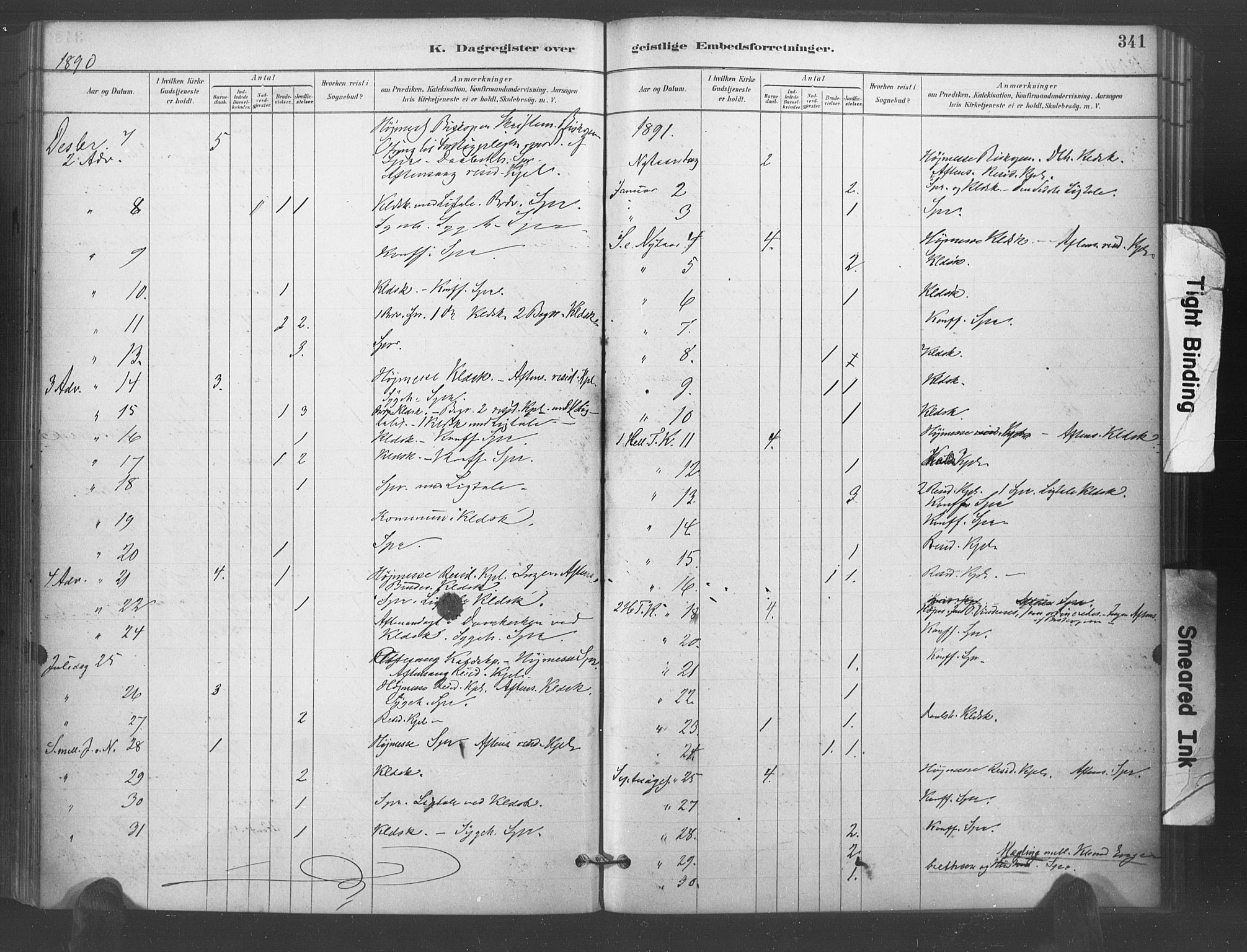 Kristiansand domprosti, SAK/1112-0006/F/Fa/L0018: Parish register (official) no. A 17, 1880-1892, p. 341