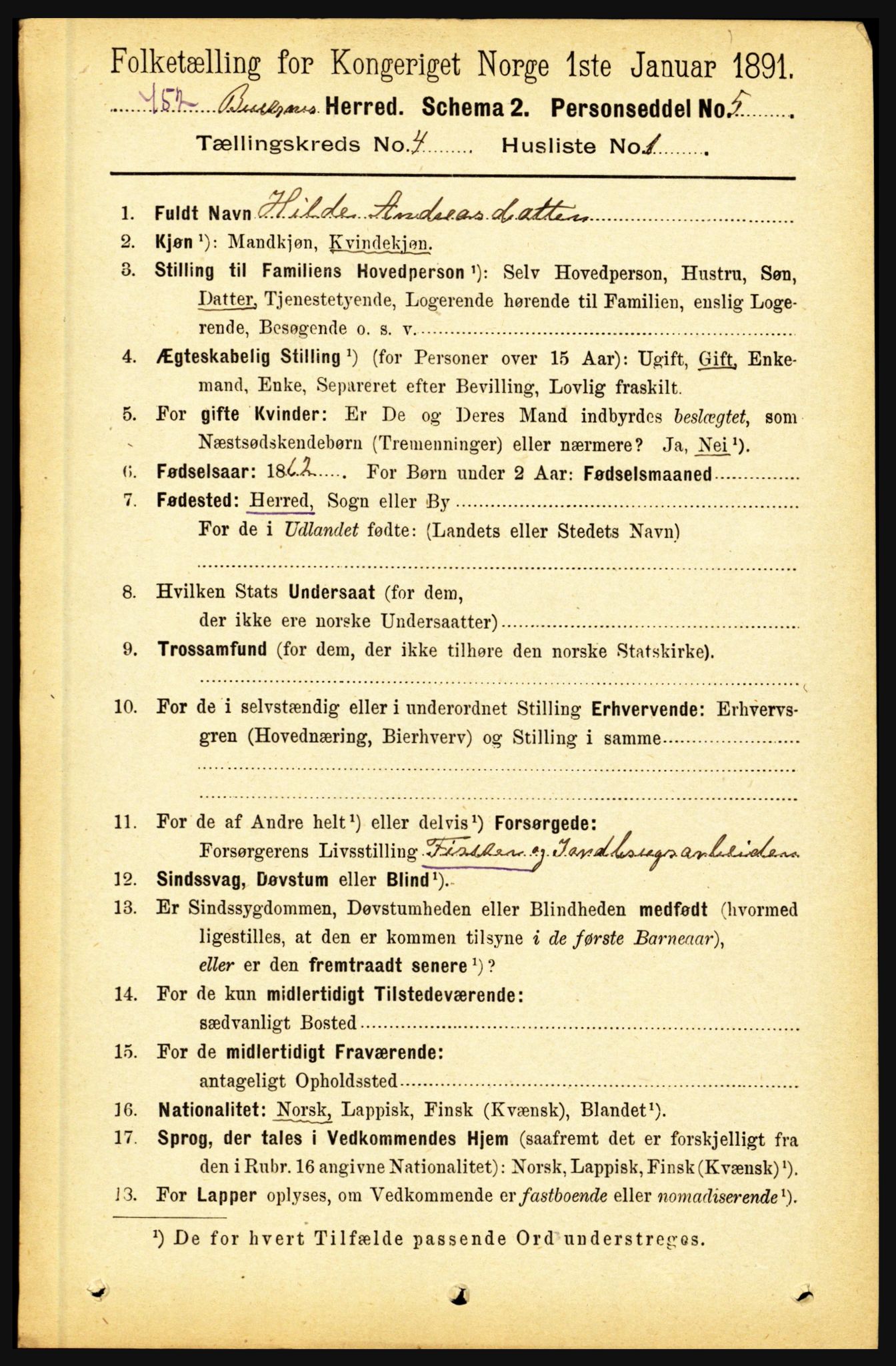 RA, 1891 census for 1860 Buksnes, 1891, p. 3020