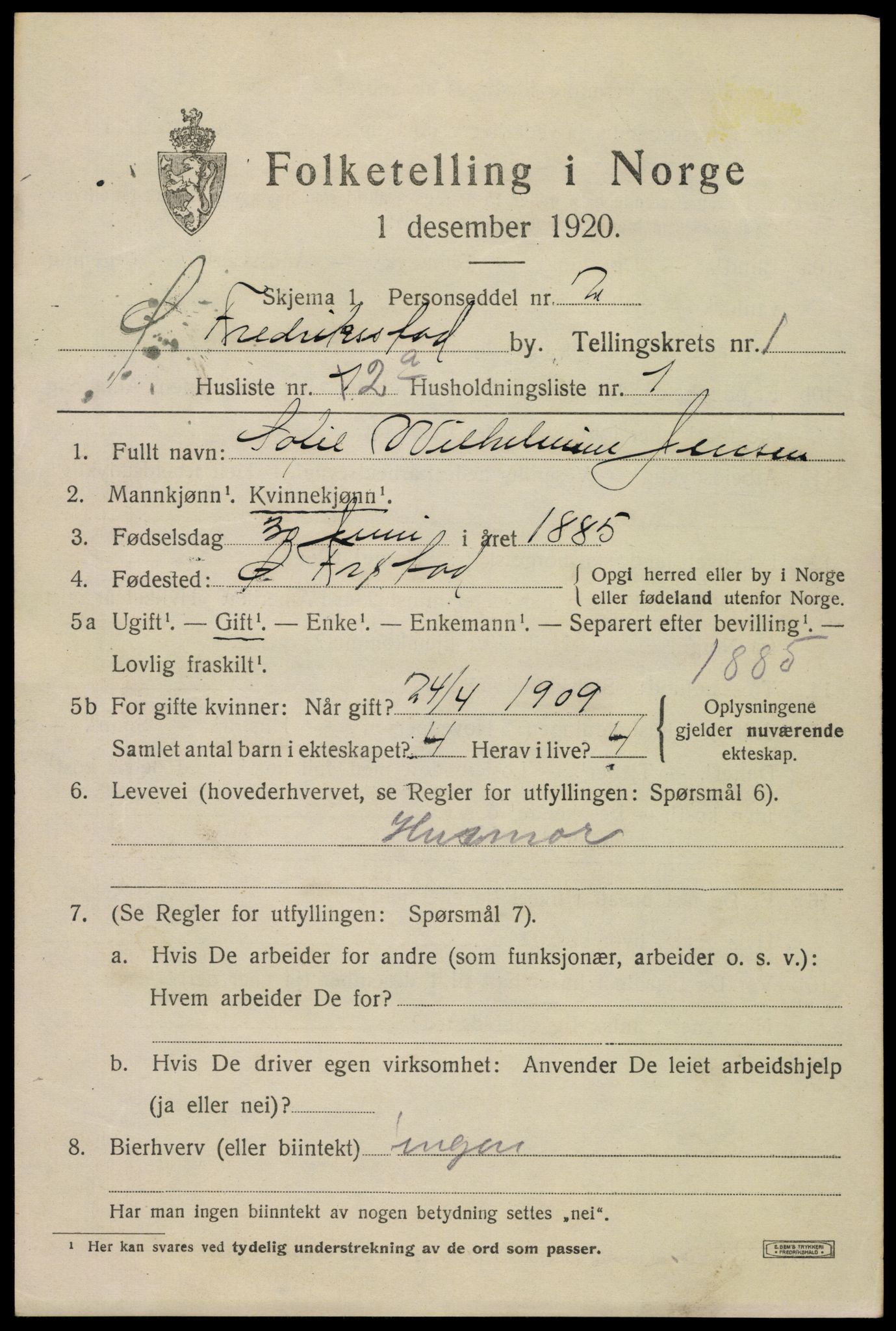 SAO, 1920 census for Fredrikstad, 1920, p. 11453