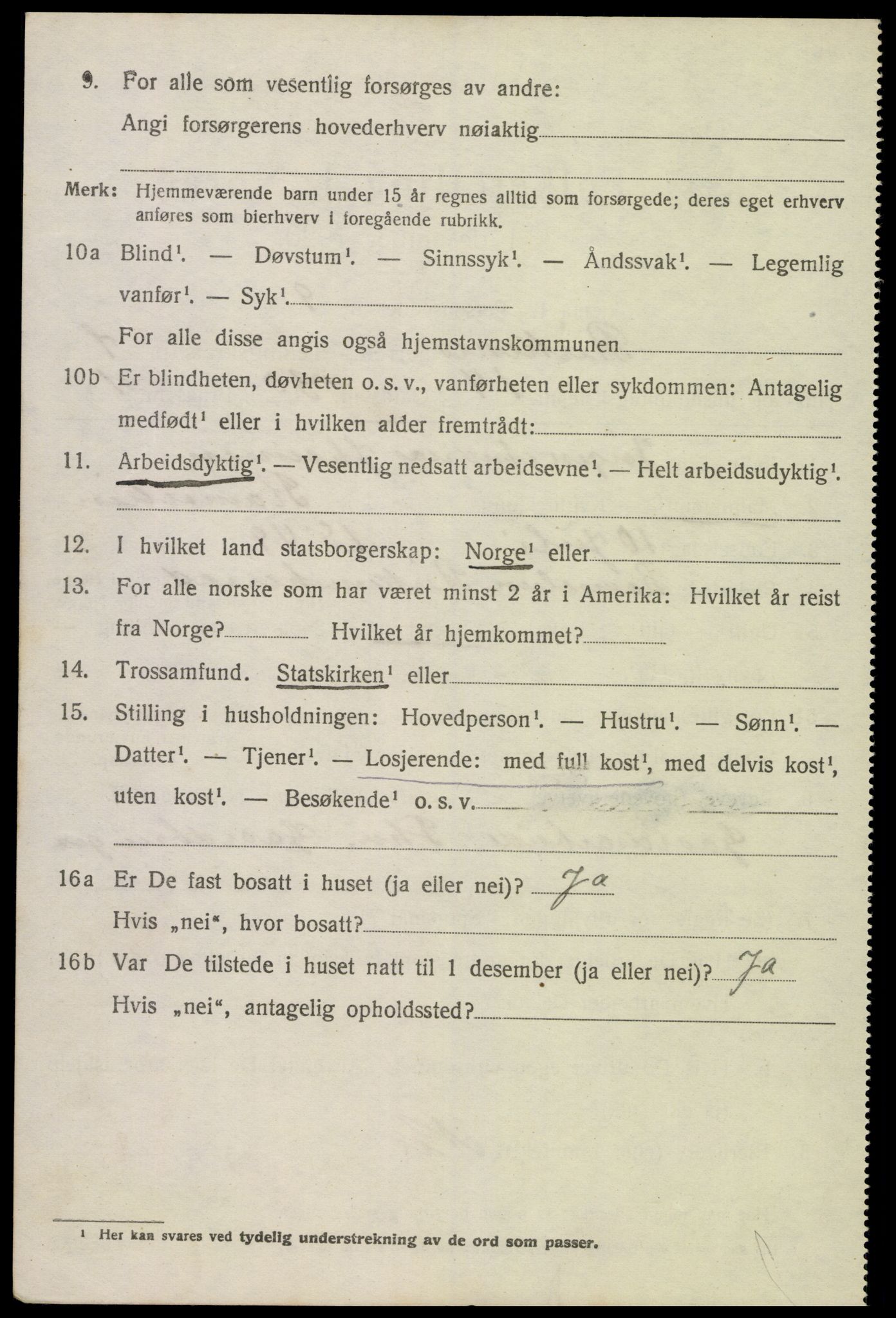 SAK, 1920 census for Birkenes, 1920, p. 4124