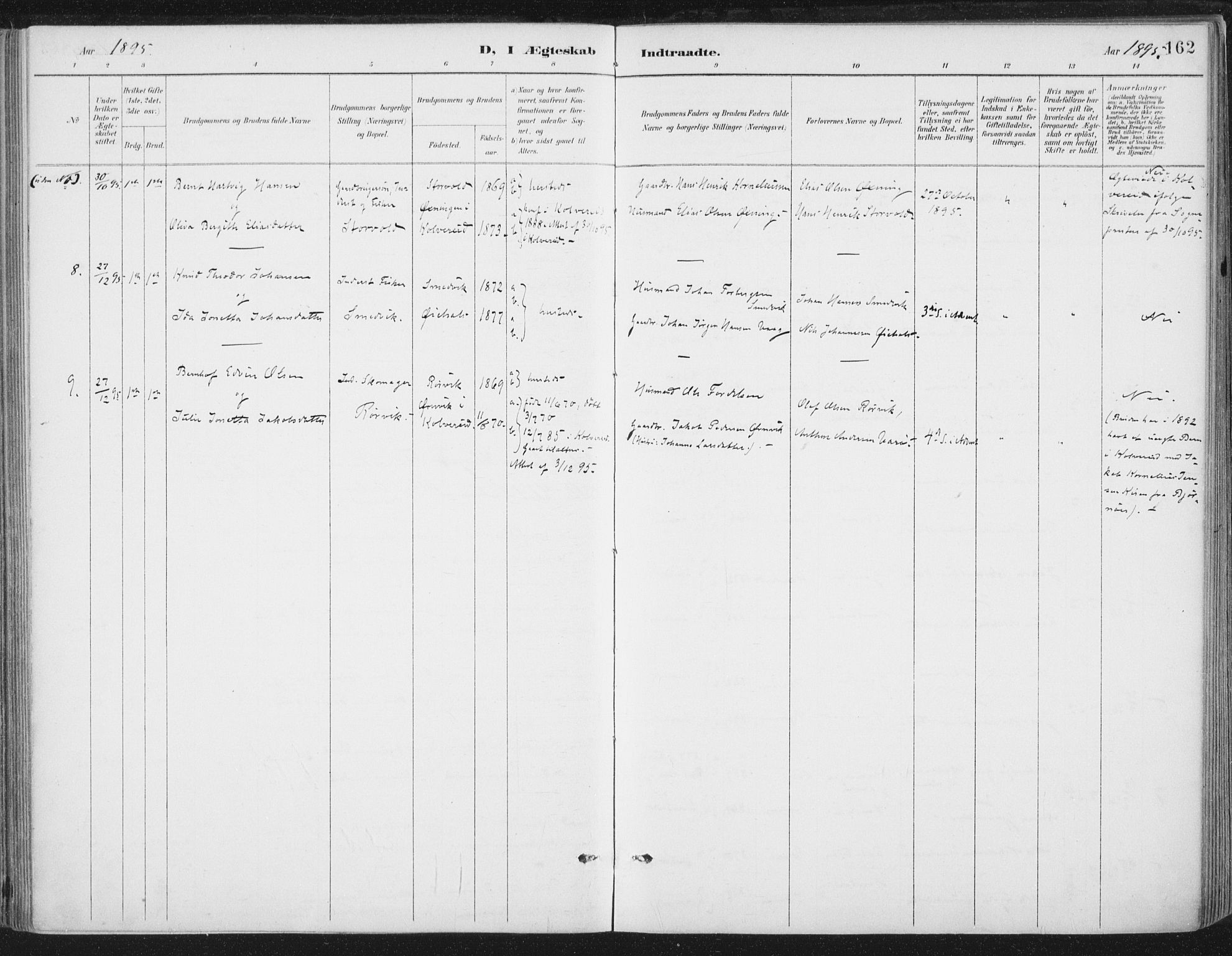Ministerialprotokoller, klokkerbøker og fødselsregistre - Nord-Trøndelag, SAT/A-1458/784/L0673: Parish register (official) no. 784A08, 1888-1899, p. 162