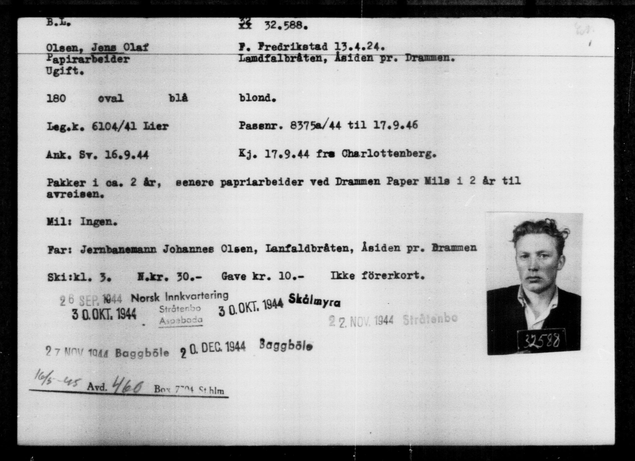 Utenriksstasjonene, Legasjonen i Stockholm, Flyktningkontoret, AV/RA-S-6753/V/Va/L0013: Kjesäterkartoteket, flyktninger med registreringsnr. 31500-34731, 1940-1945, p. 1147