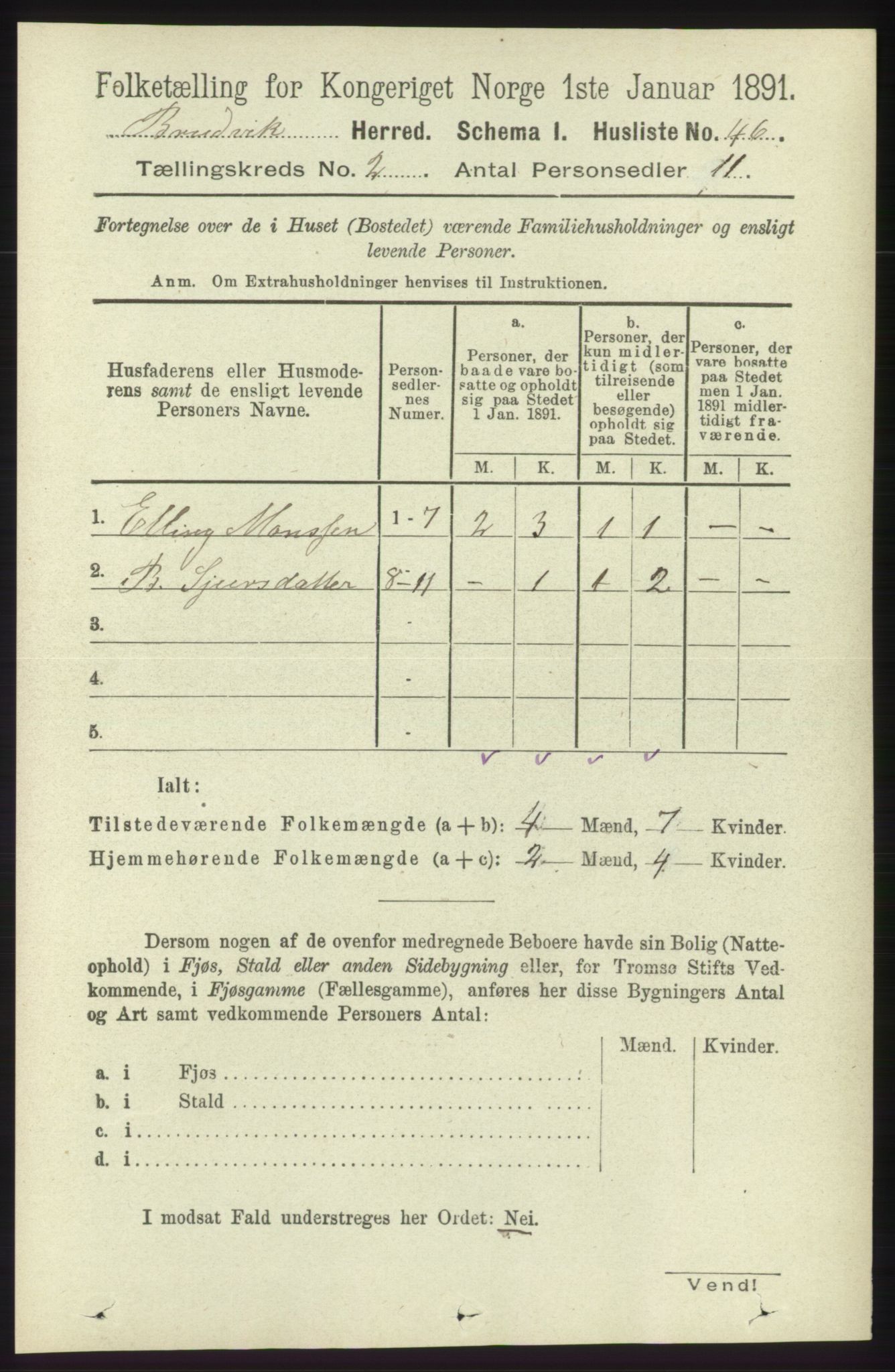 RA, 1891 census for 1251 Bruvik, 1891, p. 424