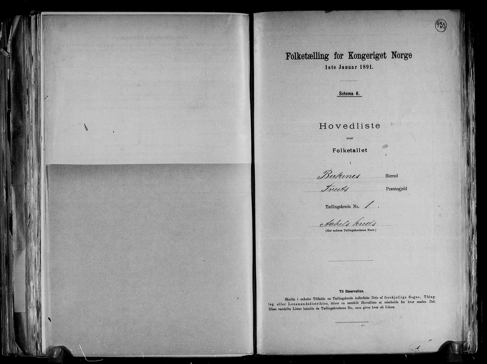 RA, 1891 Census for 0928 Birkenes, 1891, p. 5