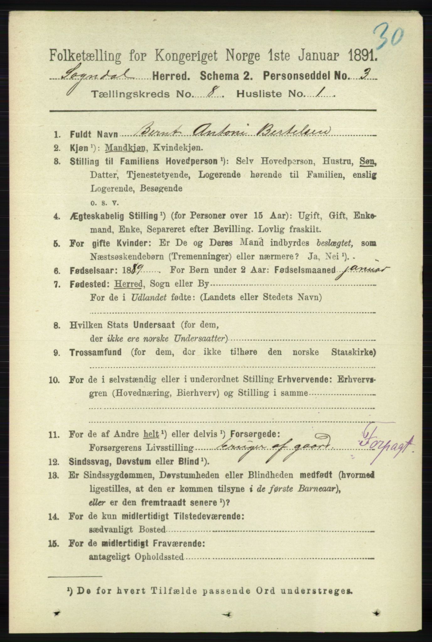 RA, 1891 census for 1111 Sokndal, 1891, p. 2692