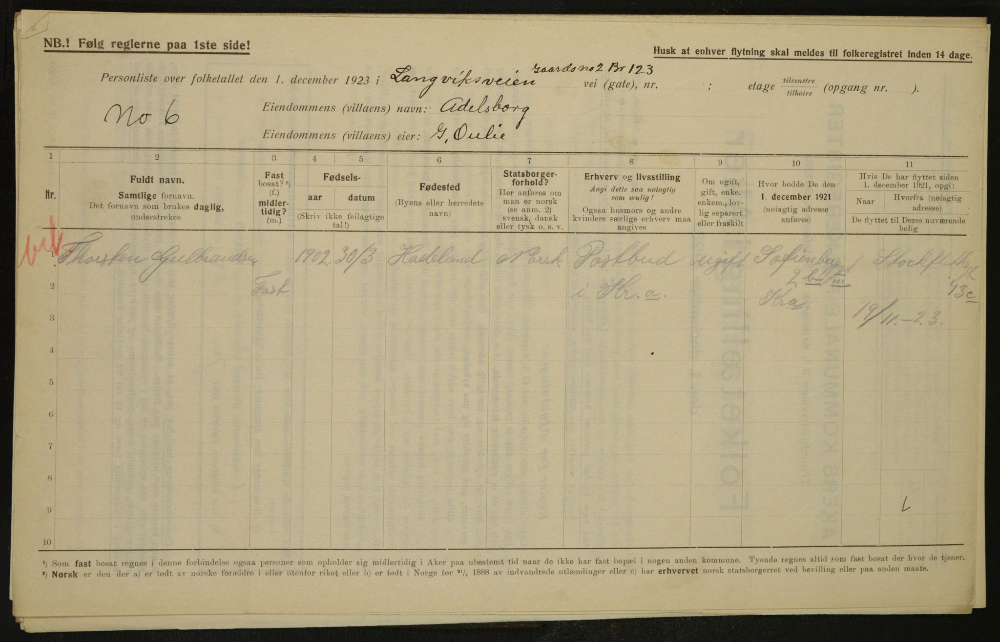 , Municipal Census 1923 for Aker, 1923, p. 3392