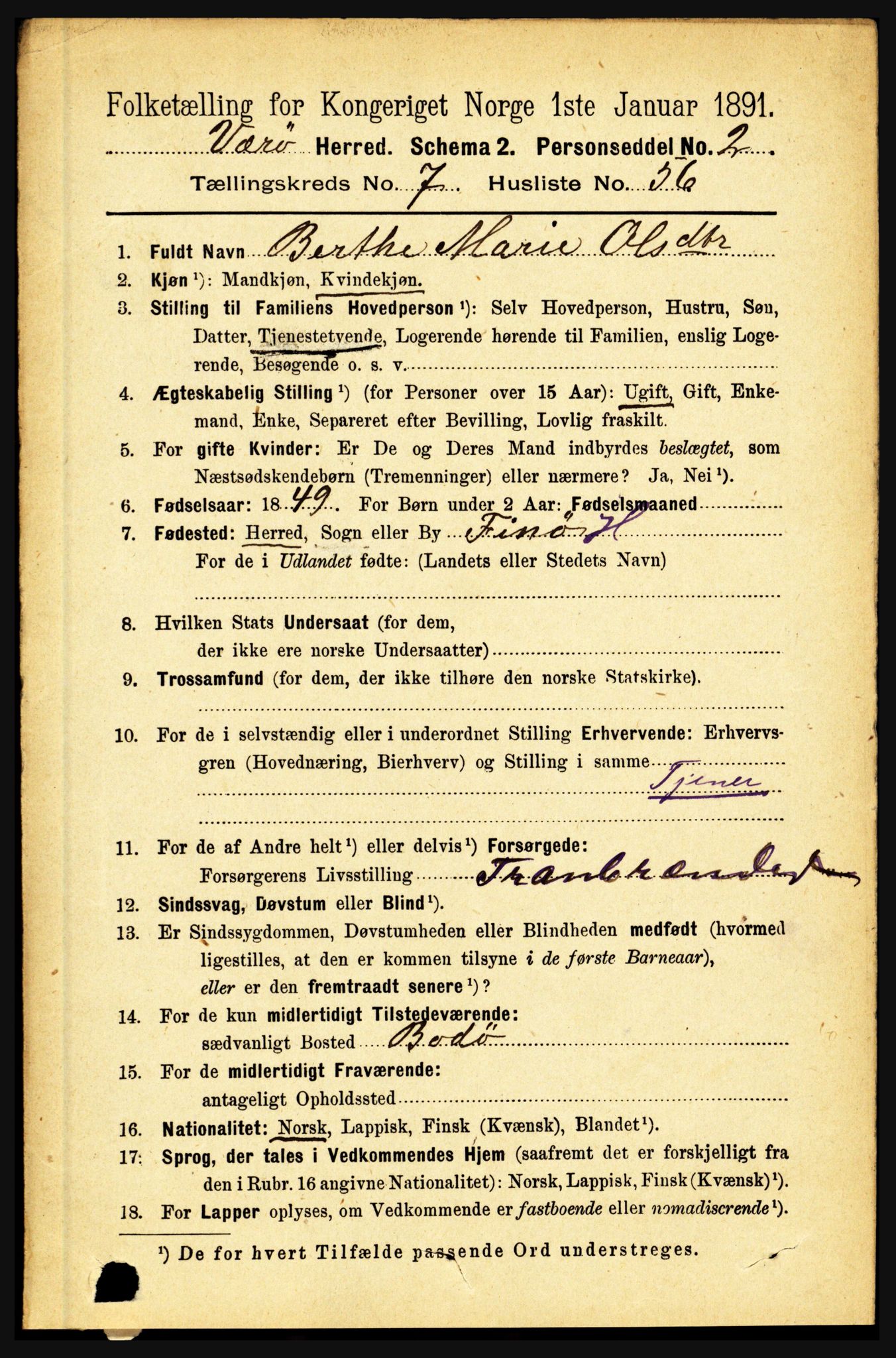 RA, 1891 census for 1857 Værøy, 1891, p. 1108