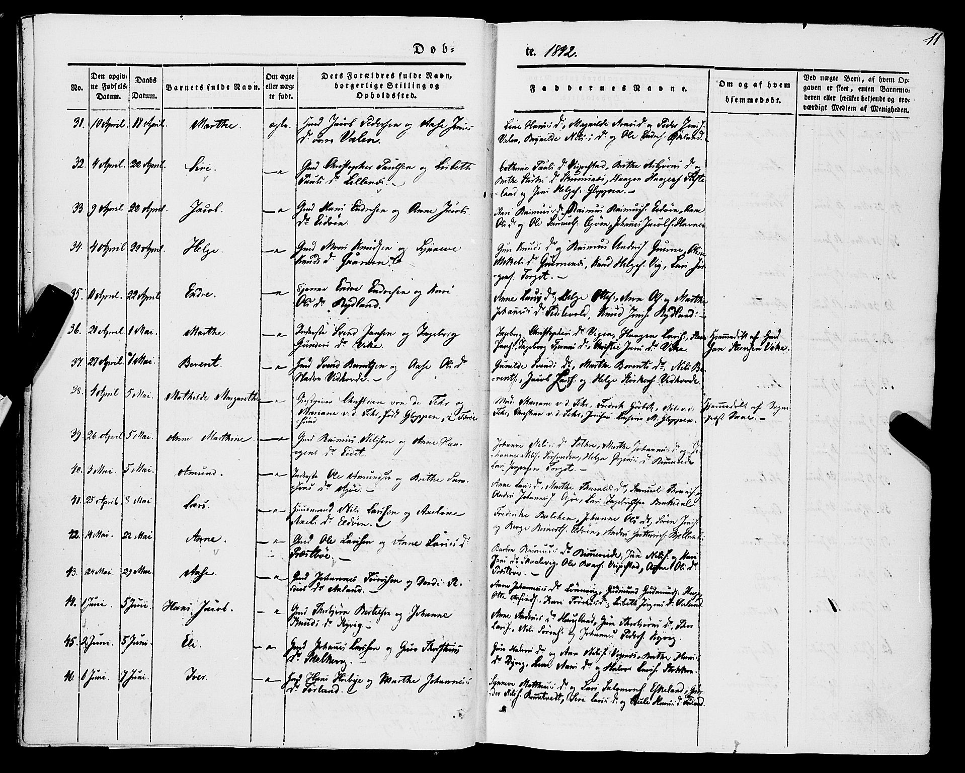 Stord sokneprestembete, SAB/A-78201/H/Haa: Parish register (official) no. A 7, 1841-1861, p. 11