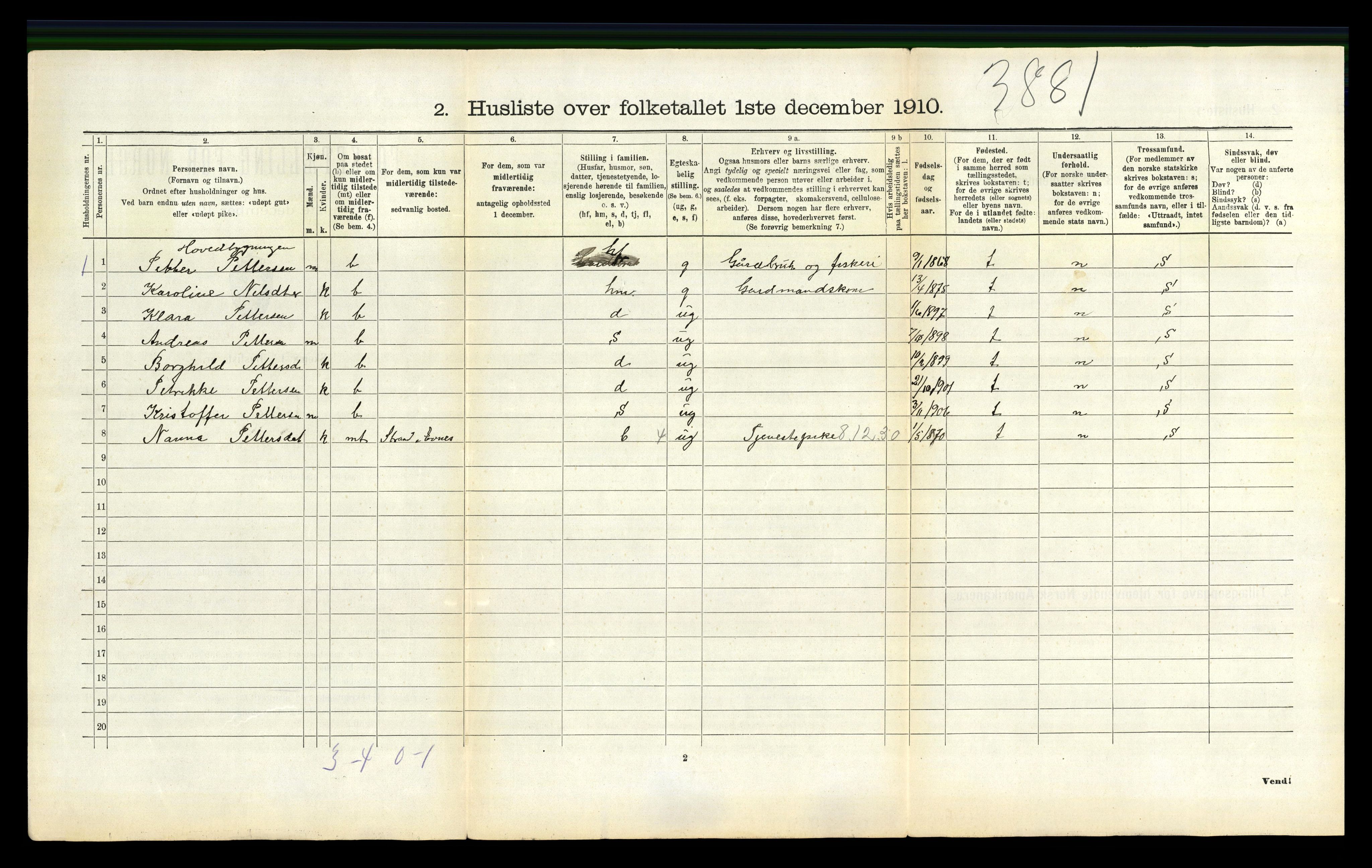 RA, 1910 census for Evenes, 1910, p. 526