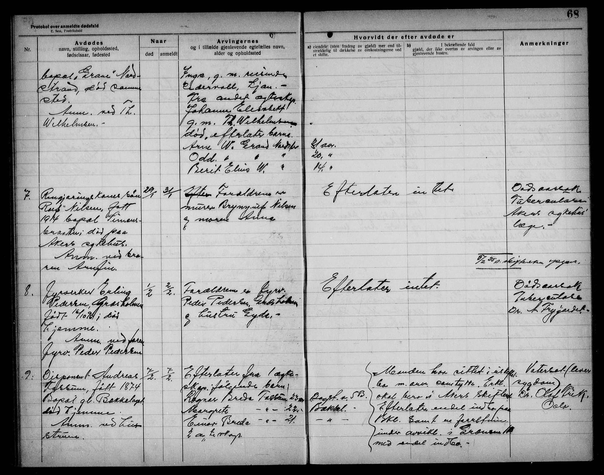 Aker kriminaldommer, skifte- og auksjonsforvalterembete, AV/SAO-A-10452/H/Hb/Hba/Hbad/L0001: Dødsfallsprotokoll for Nordstrand, 1922-1929, p. 68