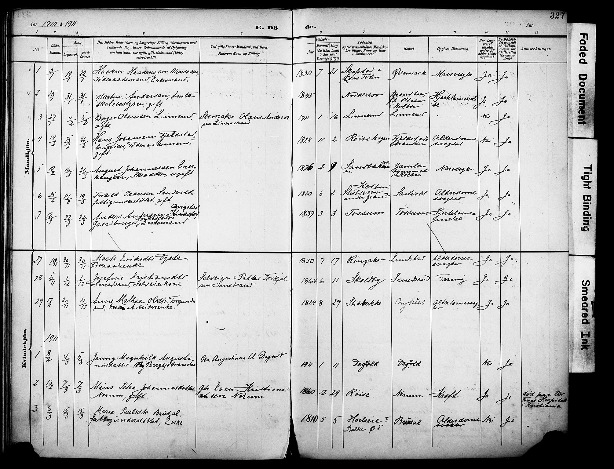 Vestre Toten prestekontor, SAH/PREST-108/H/Ha/Haa/L0013: Parish register (official) no. 13, 1895-1911, p. 327