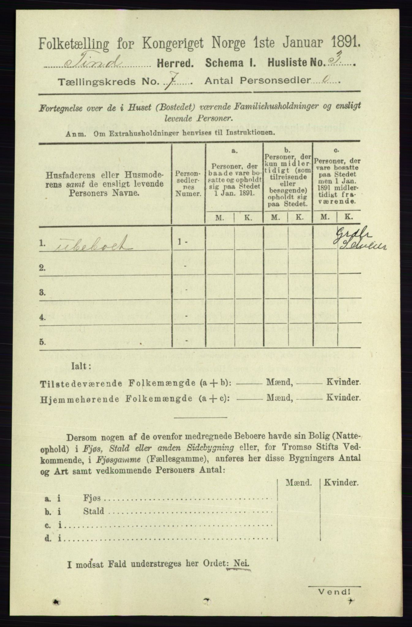 RA, 1891 census for 0826 Tinn, 1891, p. 1397