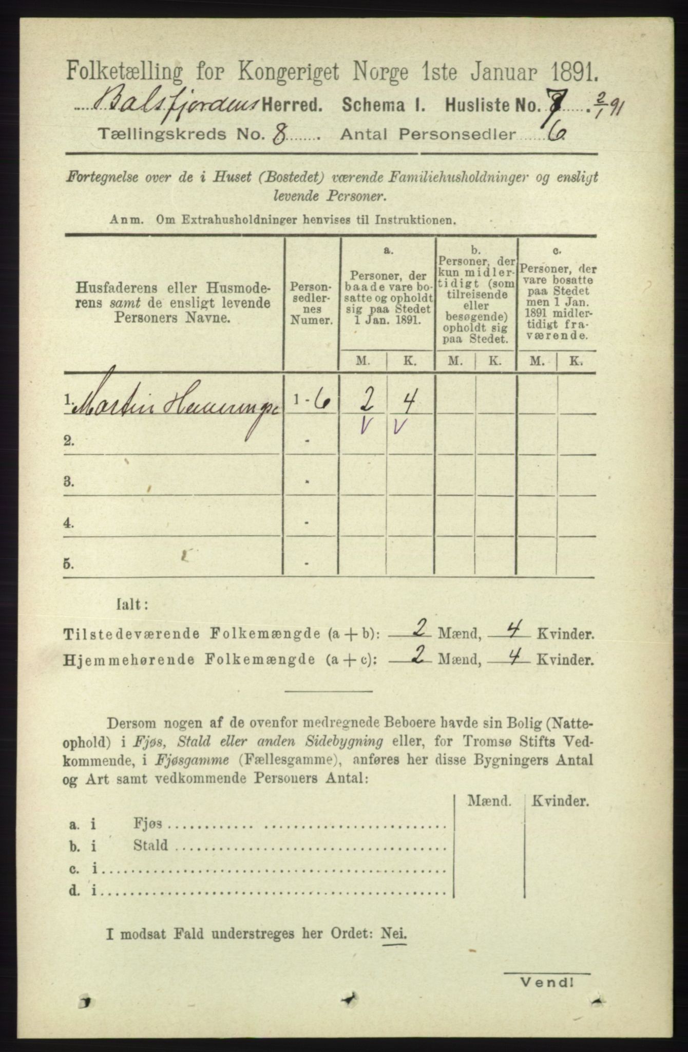 RA, 1891 census for 1933 Balsfjord, 1891, p. 2373