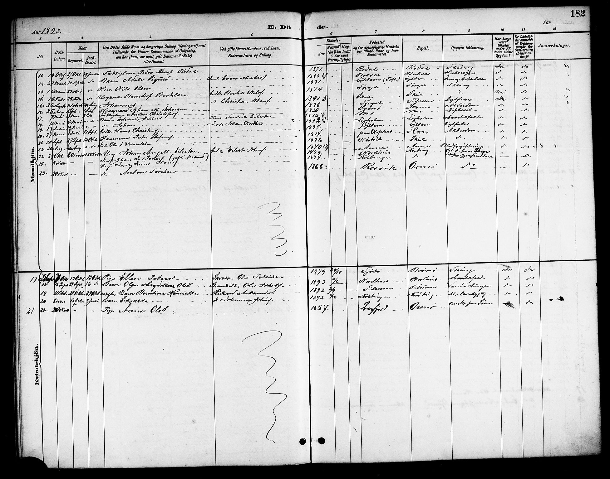 Ministerialprotokoller, klokkerbøker og fødselsregistre - Nordland, SAT/A-1459/813/L0213: Parish register (copy) no. 813C05, 1887-1903, p. 182