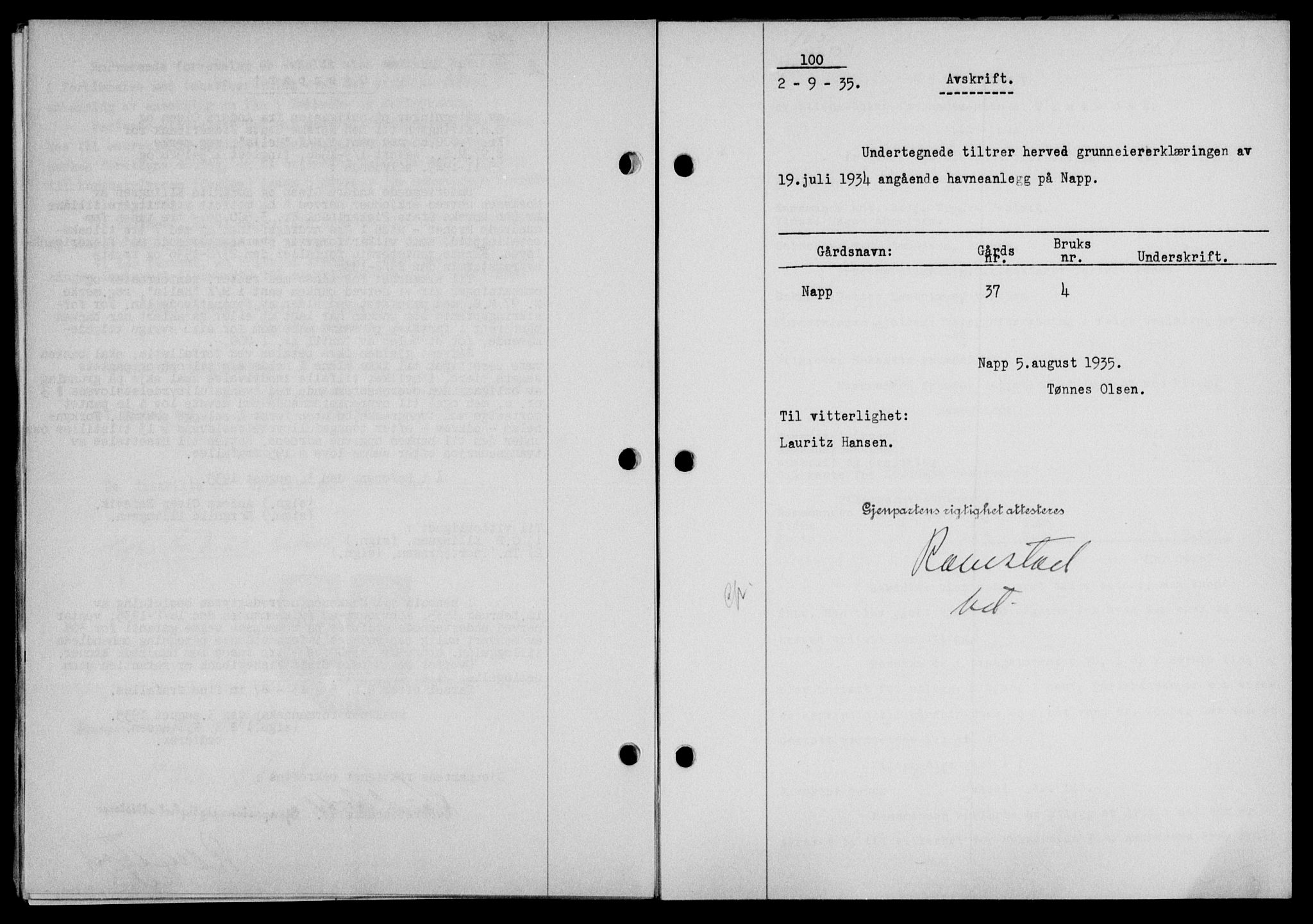 Lofoten sorenskriveri, SAT/A-0017/1/2/2C/L0032b: Mortgage book no. 32b, 1935-1935, Deed date: 02.09.1935