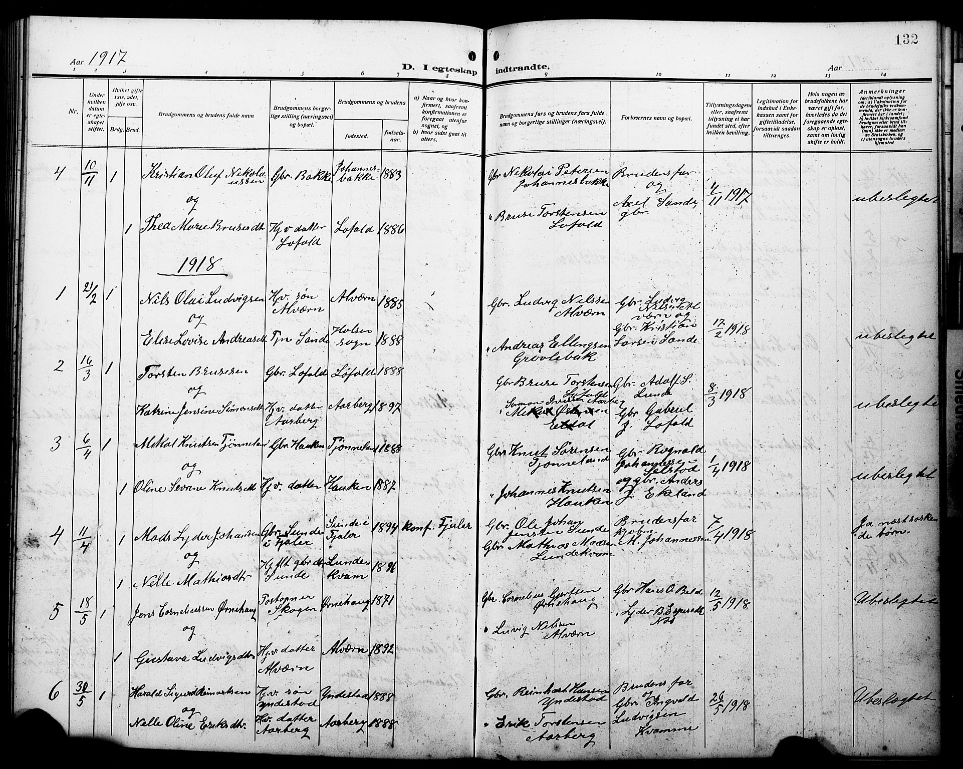 Gaular sokneprestembete, SAB/A-80001/H/Hab: Parish register (copy) no. A 5, 1912-1930, p. 132
