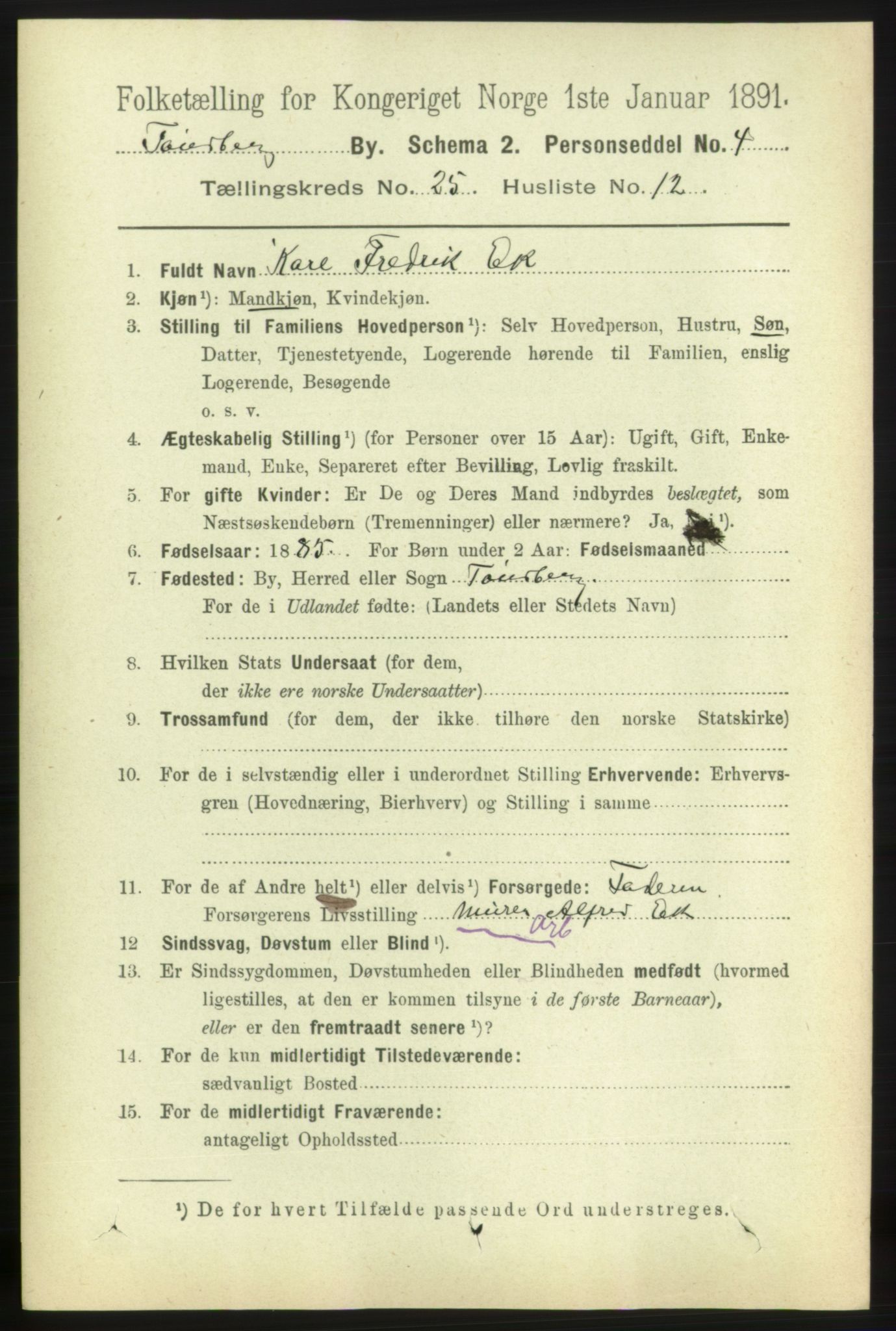 RA, 1891 census for 0705 Tønsberg, 1891, p. 6639