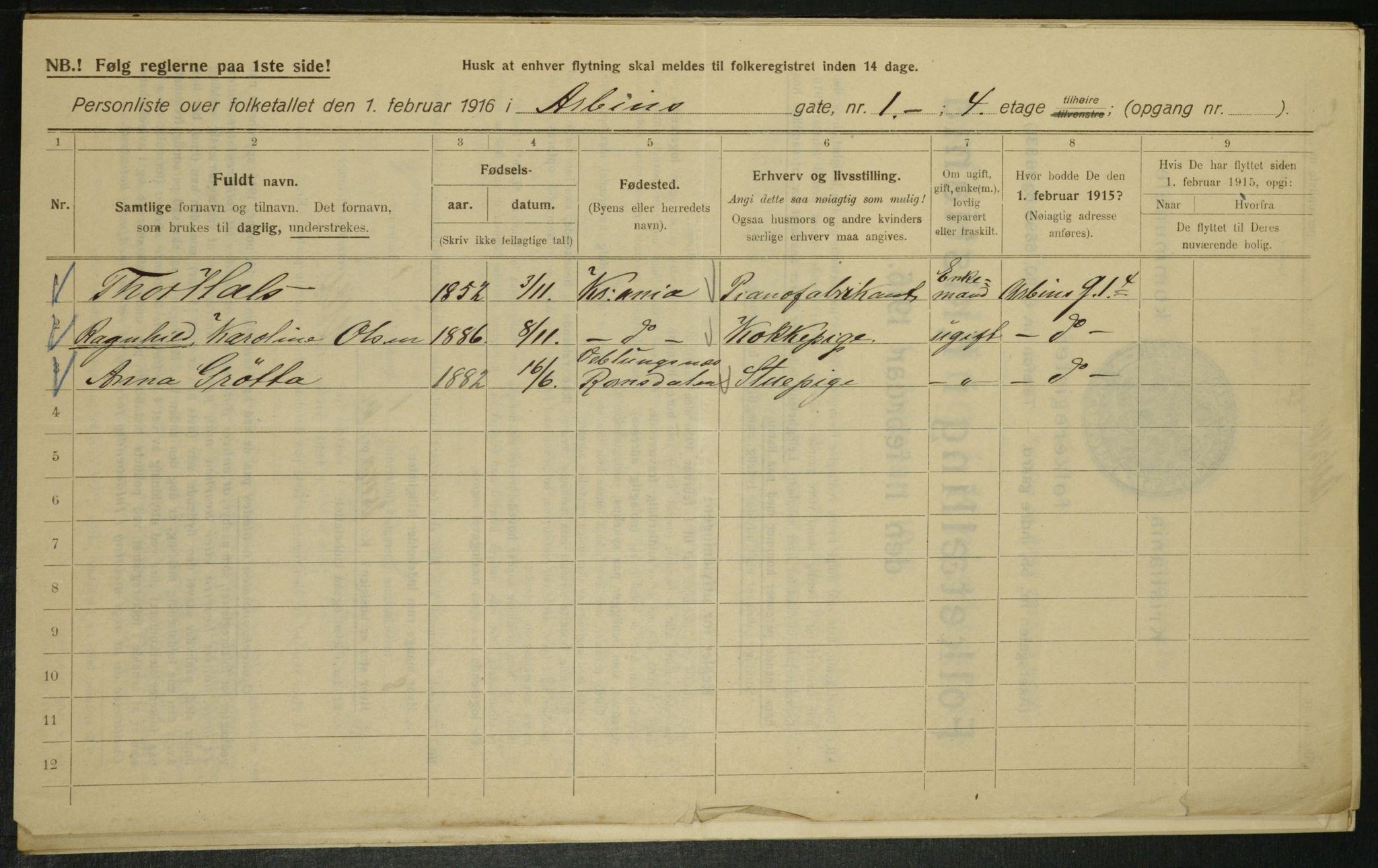 OBA, Municipal Census 1916 for Kristiania, 1916, p. 1476