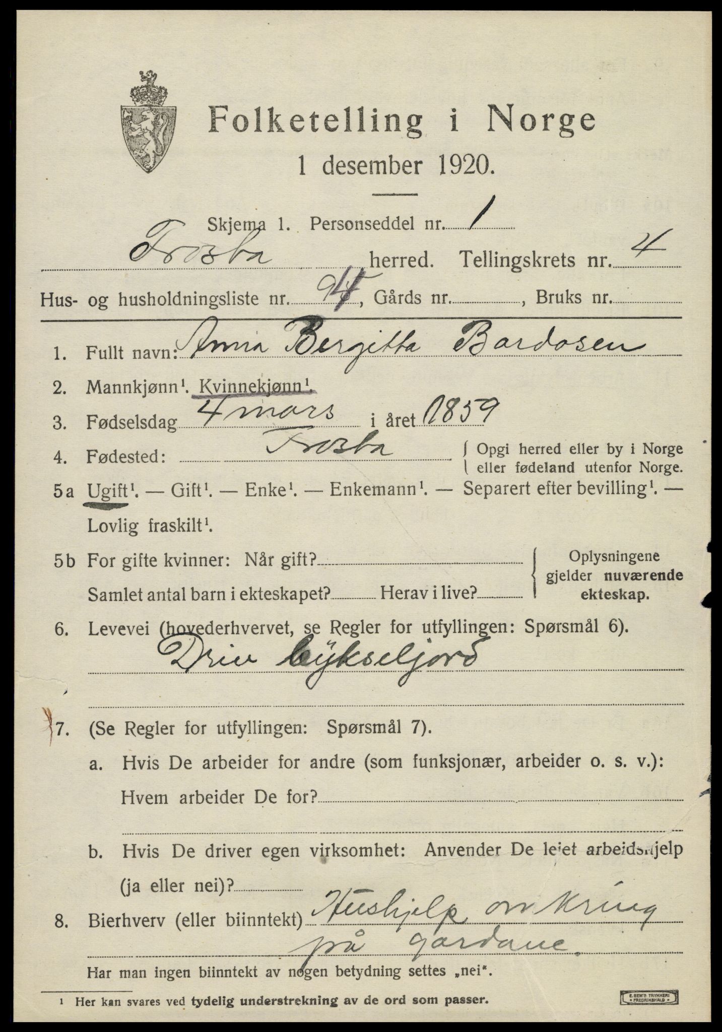 SAT, 1920 census for Frosta, 1920, p. 5830