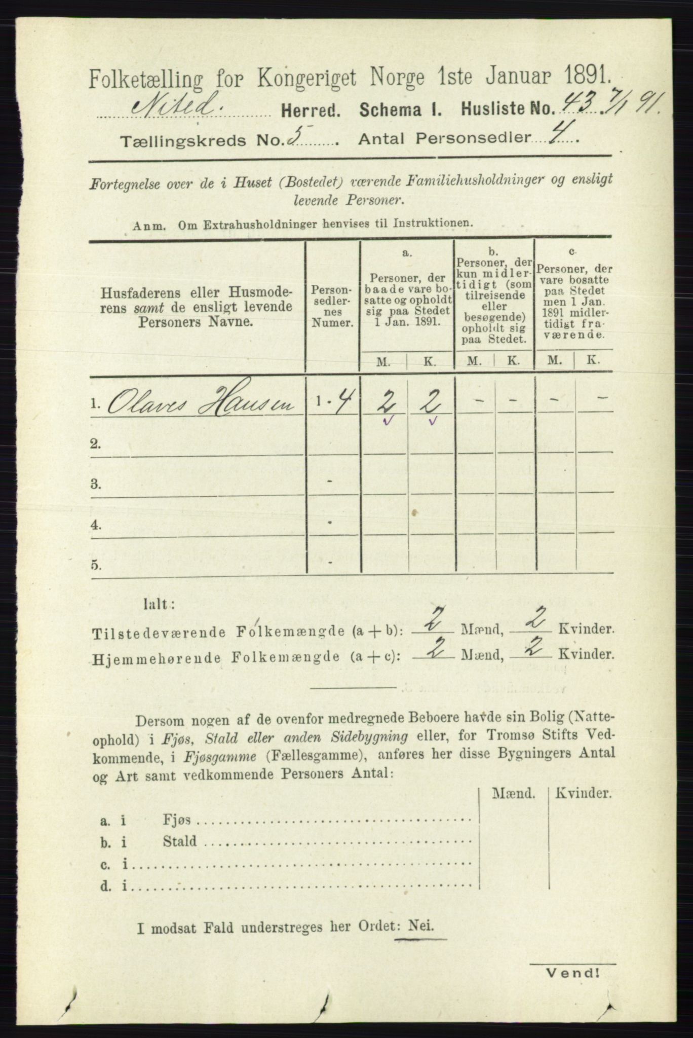 RA, 1891 census for 0233 Nittedal, 1891, p. 2158