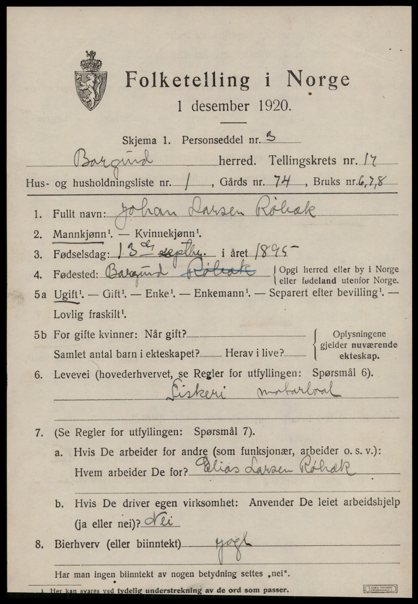 SAT, 1920 census for Borgund, 1920, p. 12544