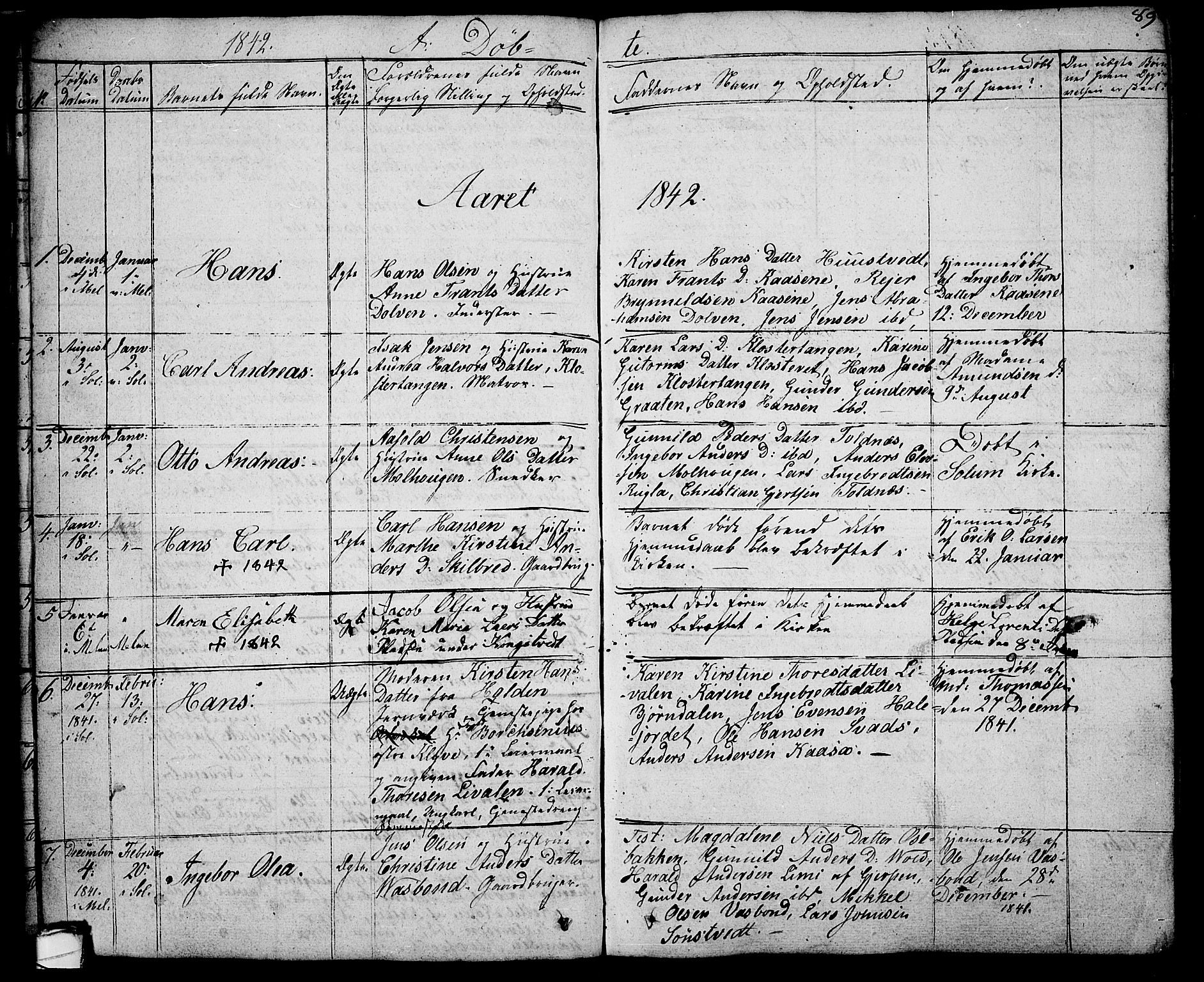 Solum kirkebøker, SAKO/A-306/G/Ga/L0002: Parish register (copy) no. I 2, 1834-1848, p. 89