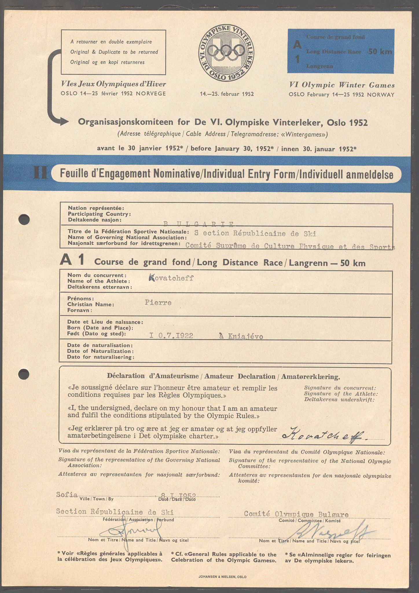 Organisasjonskomiteen for de VI. olympiske vinterleker, OBA/A-20130/H/Ha, 1951-1952, p. 6