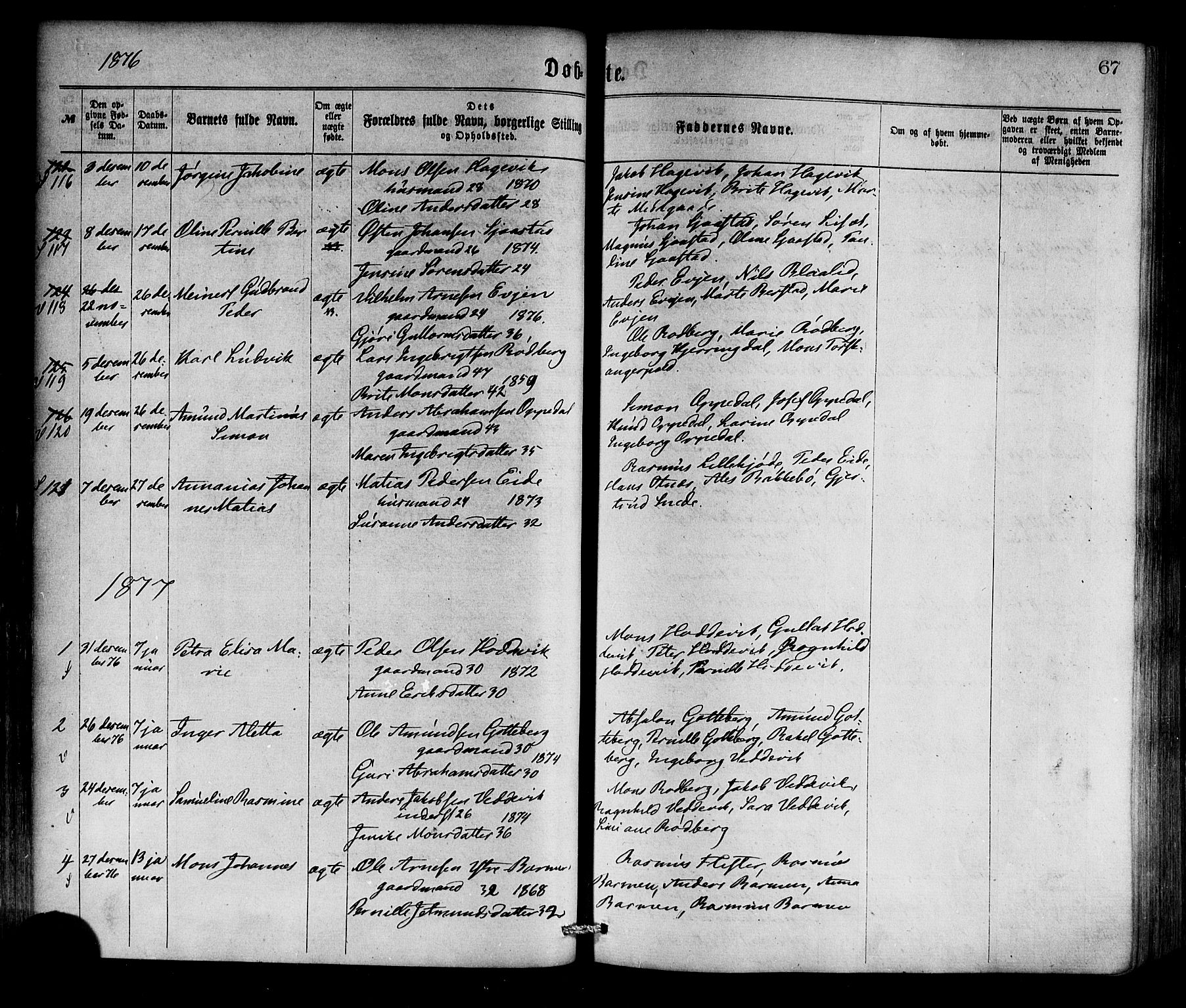 Selje sokneprestembete, SAB/A-99938/H/Ha/Haa/Haaa: Parish register (official) no. A 12, 1870-1880, p. 67