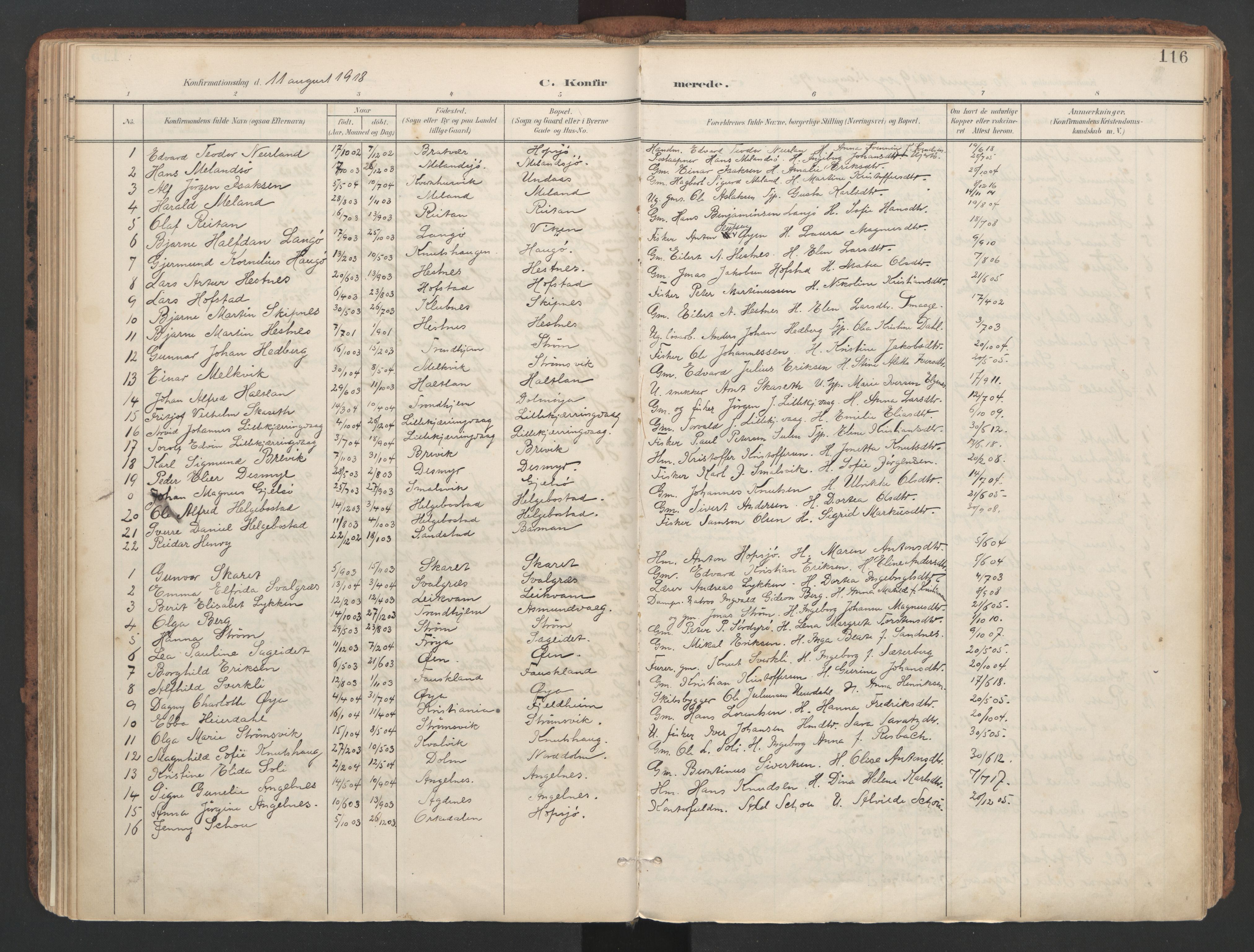 Ministerialprotokoller, klokkerbøker og fødselsregistre - Sør-Trøndelag, SAT/A-1456/634/L0537: Parish register (official) no. 634A13, 1896-1922, p. 116