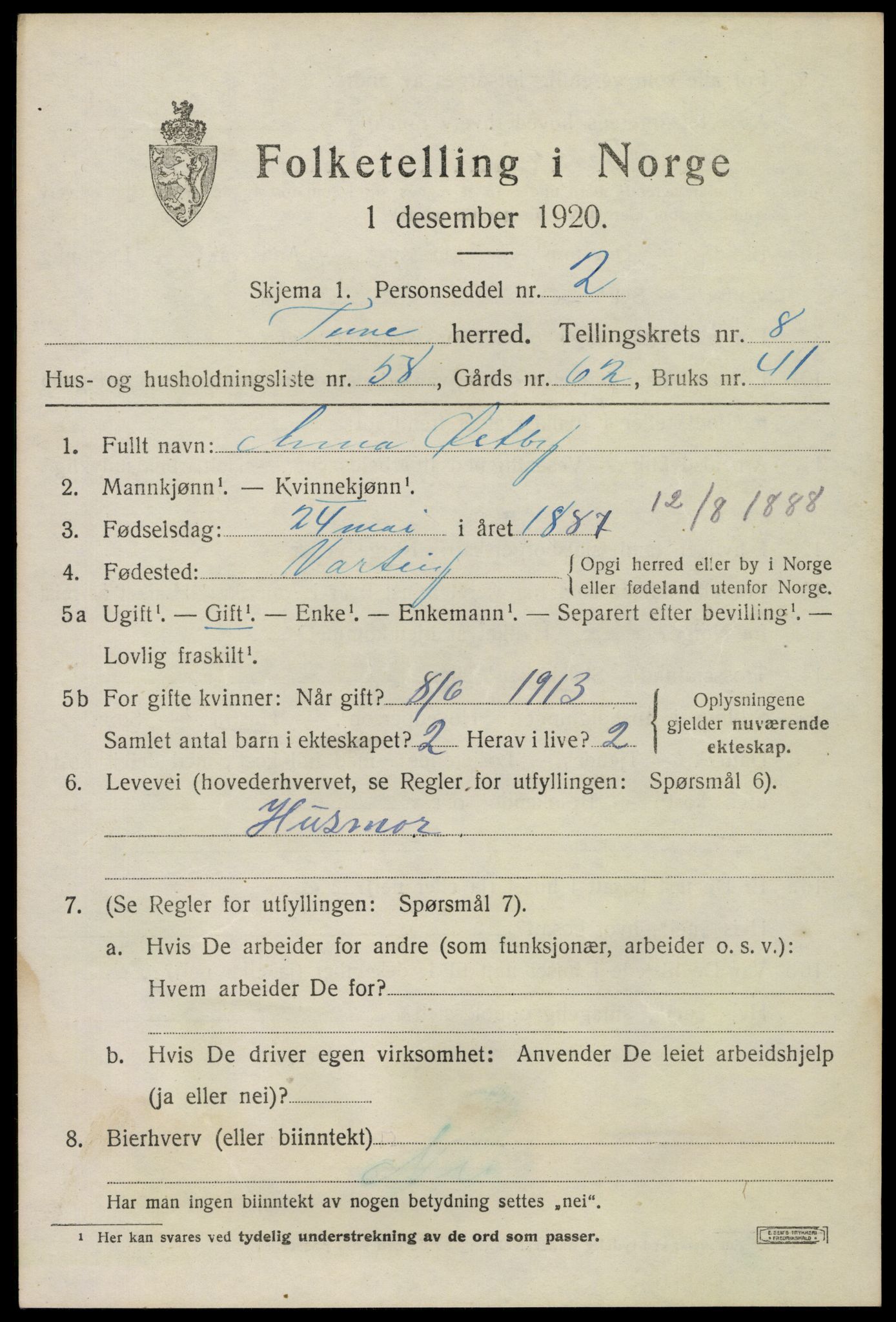 SAO, 1920 census for Tune, 1920, p. 7544