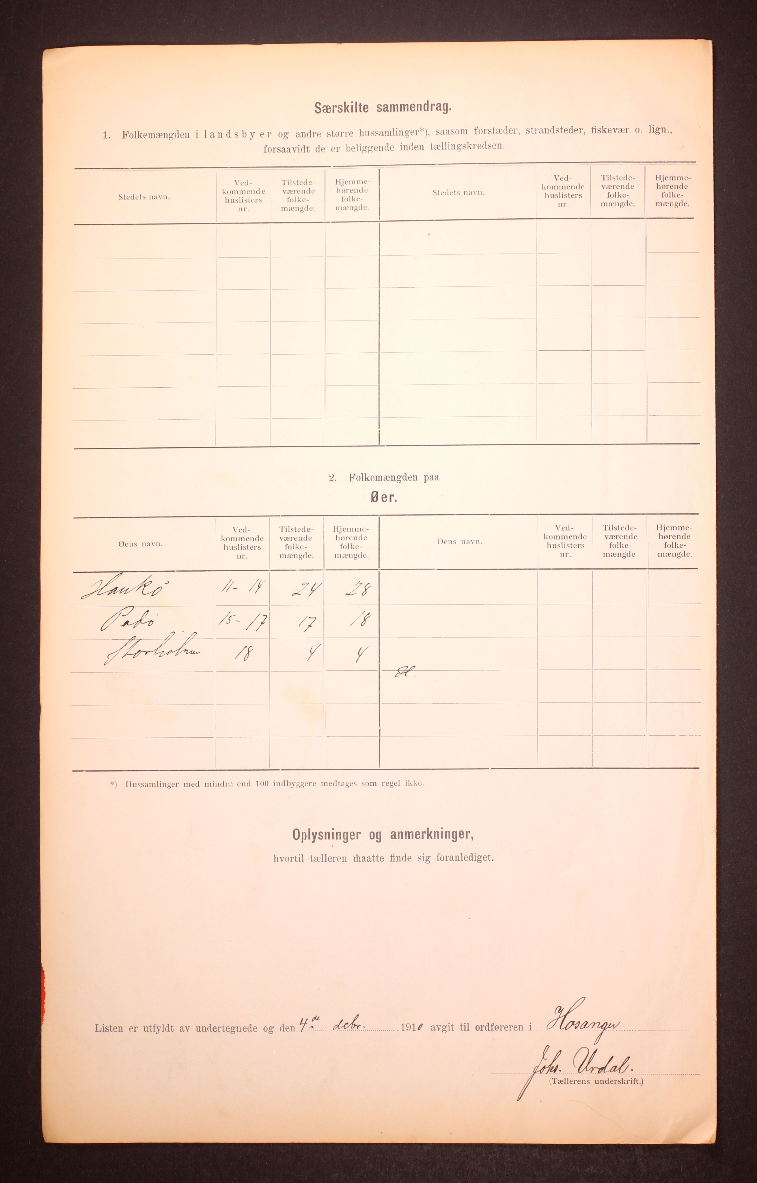 RA, 1910 census for Hosanger, 1910, p. 23