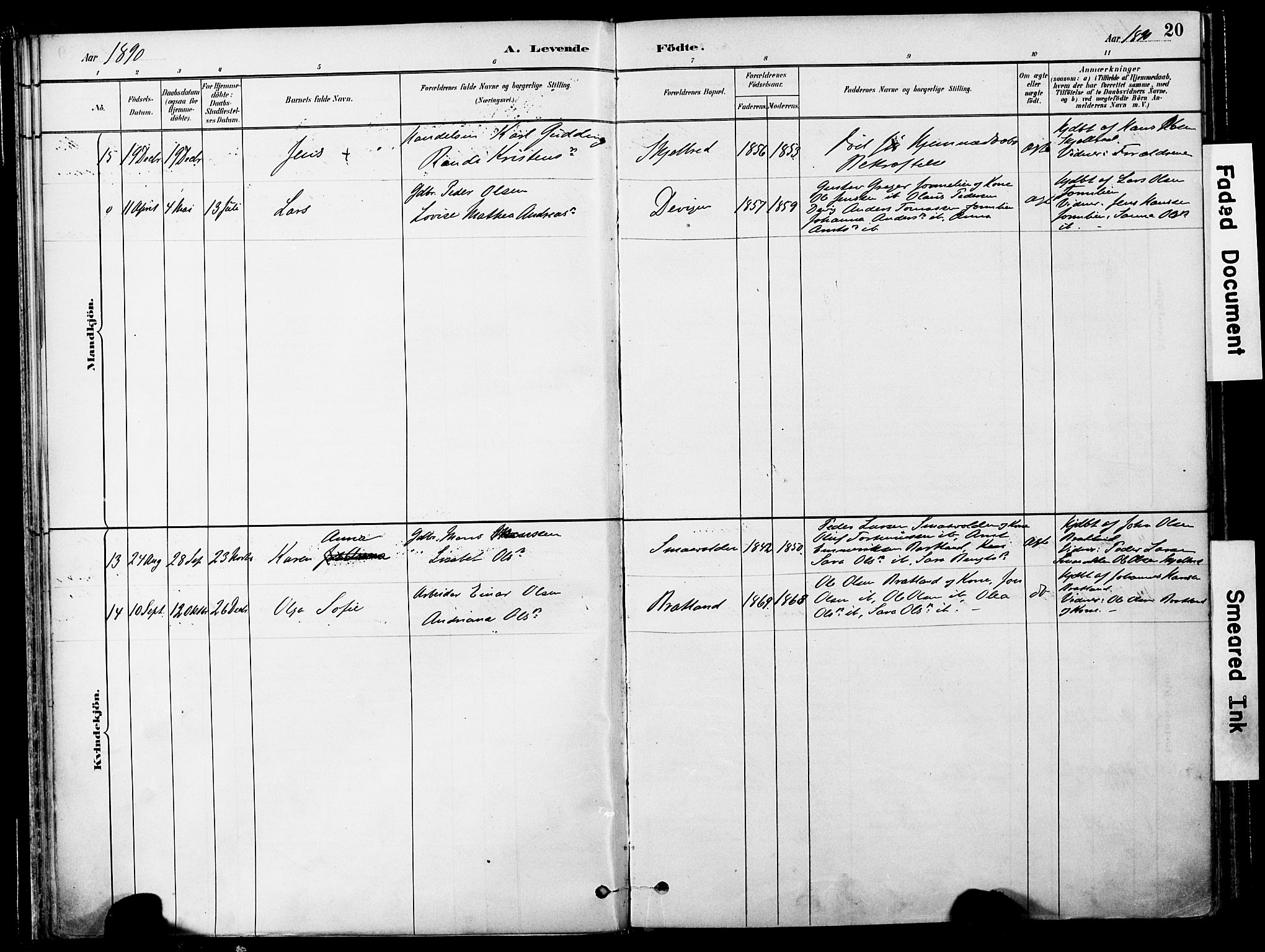 Ministerialprotokoller, klokkerbøker og fødselsregistre - Nord-Trøndelag, SAT/A-1458/755/L0494: Parish register (official) no. 755A03, 1882-1902, p. 20