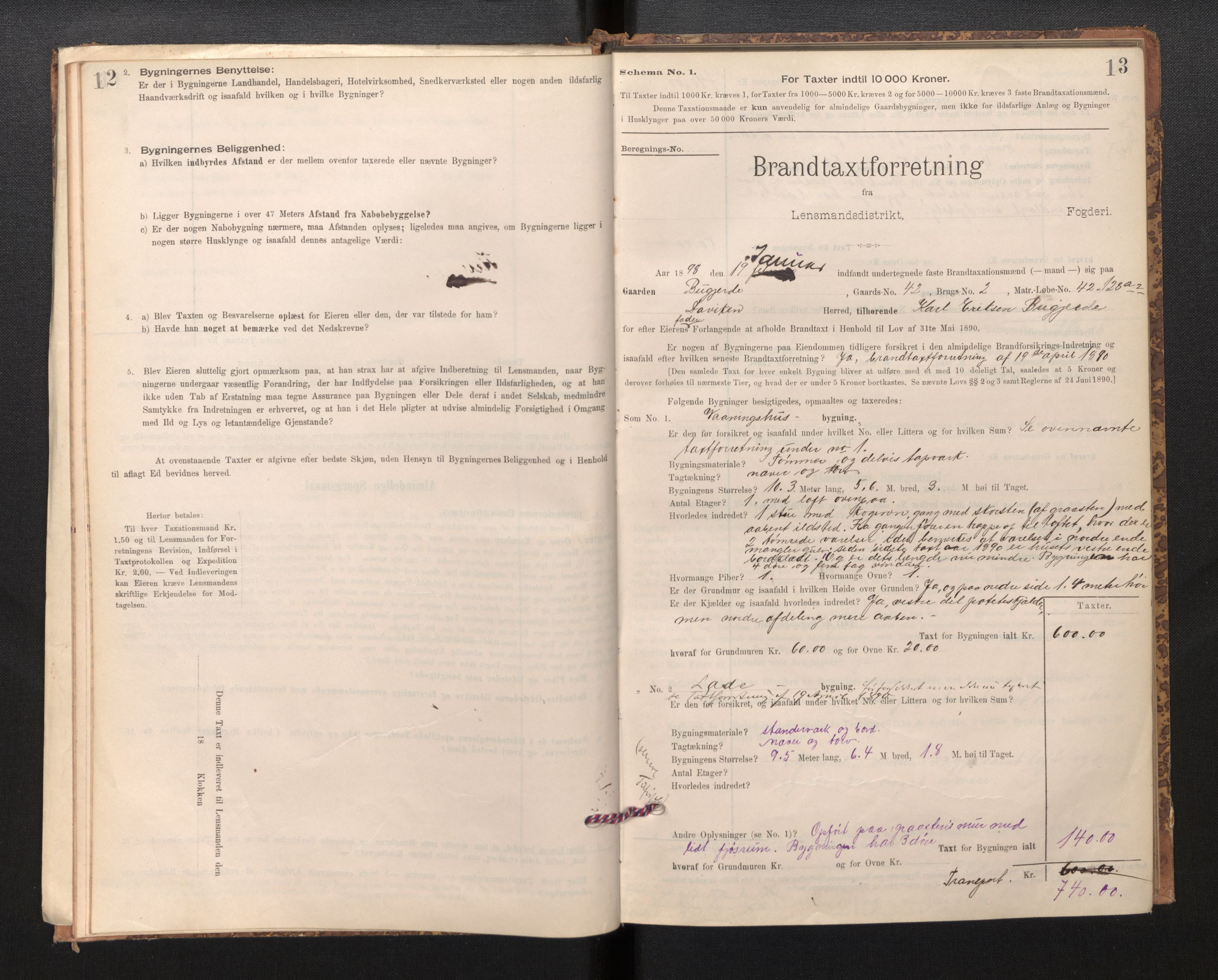Lensmannen i Davik, SAB/A-26801/0012/L0004: Branntakstprotokoll, skjematakst, 1894-1915, p. 12-13