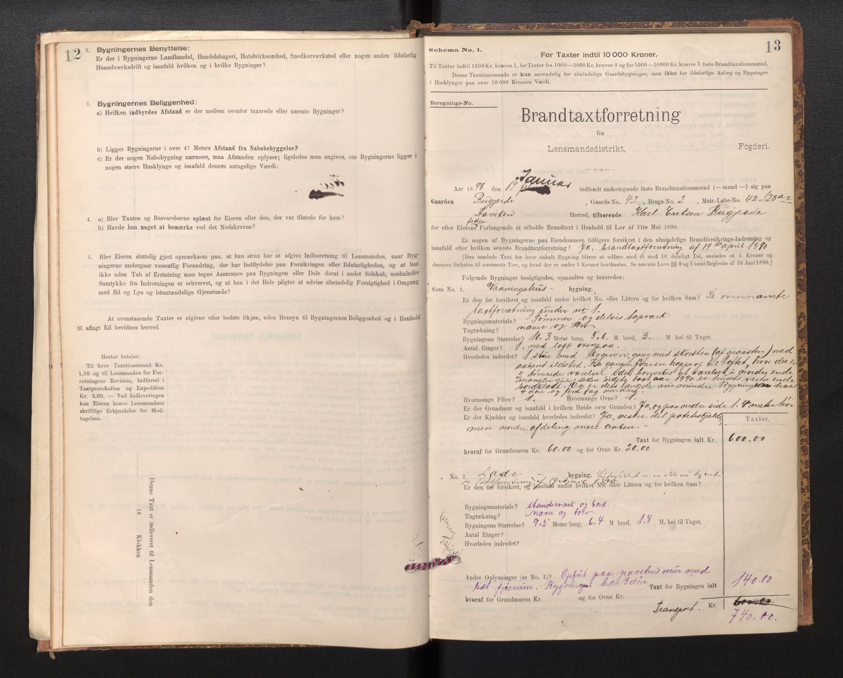 Lensmannen i Davik, AV/SAB-A-26801/0012/L0004: Branntakstprotokoll, skjematakst, 1894-1915, p. 12-13