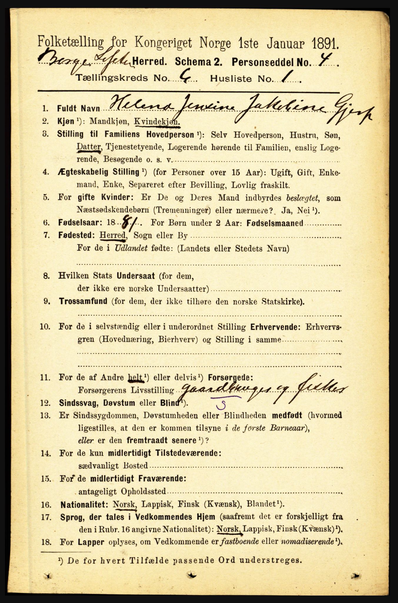 RA, 1891 census for 1862 Borge, 1891, p. 3940