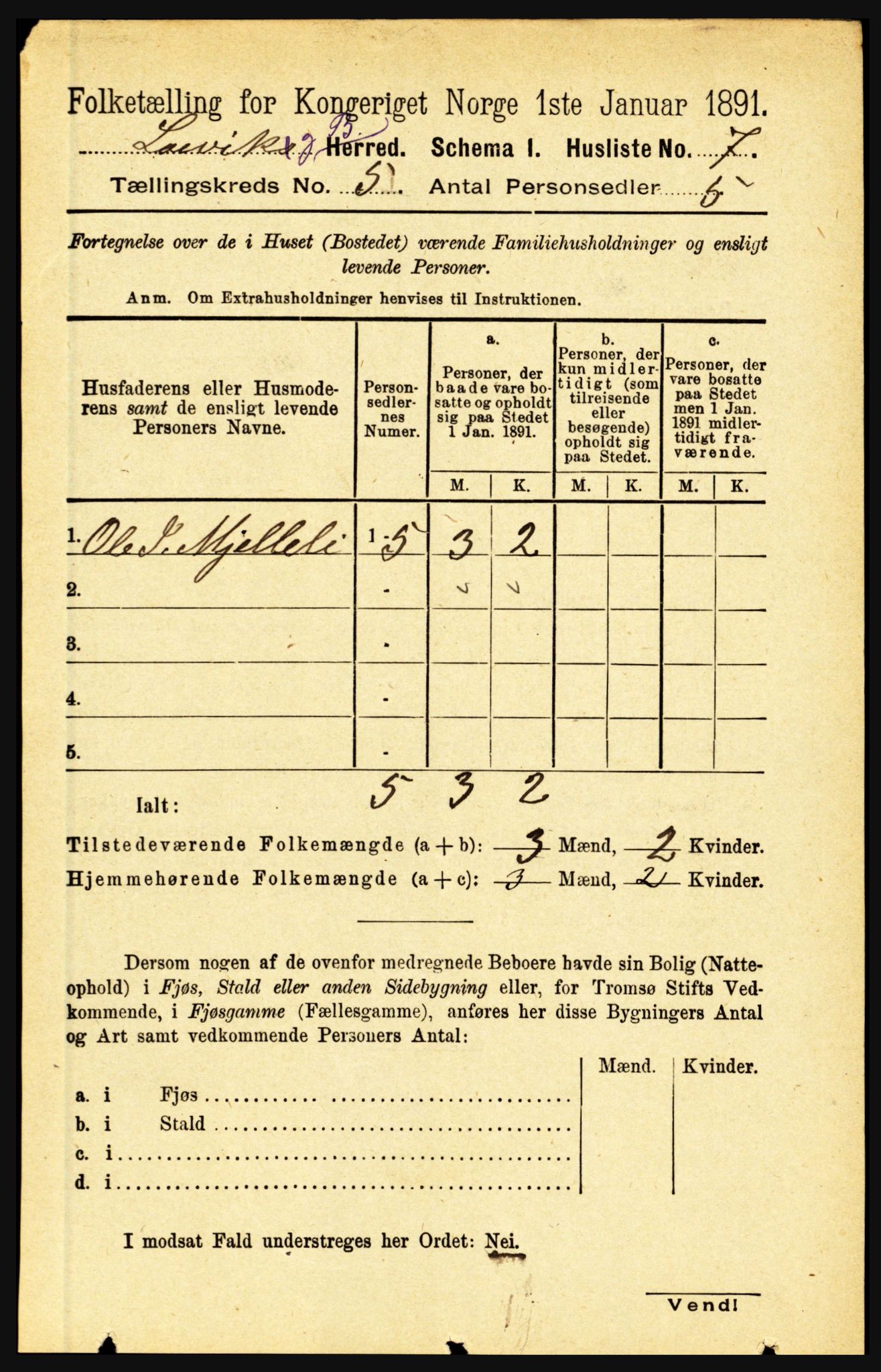 RA, 1891 census for 1415 Lavik og Brekke, 1891, p. 964